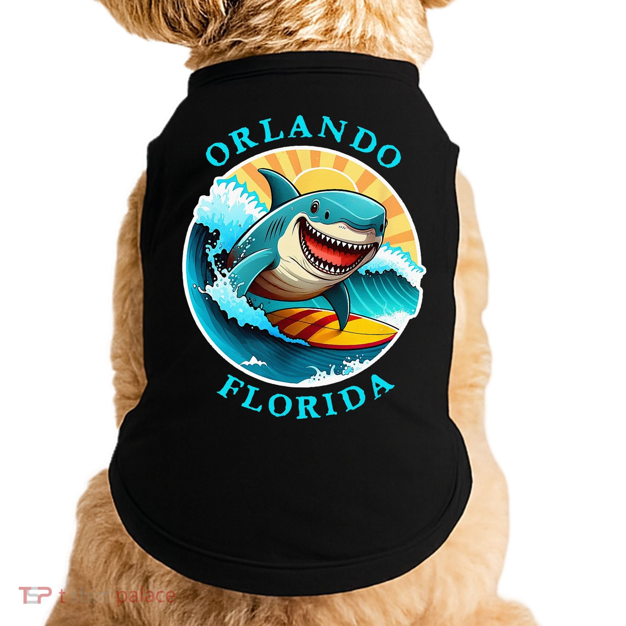 Orlando Florida Happy Surfing Shark Souvenir Doggie Tank