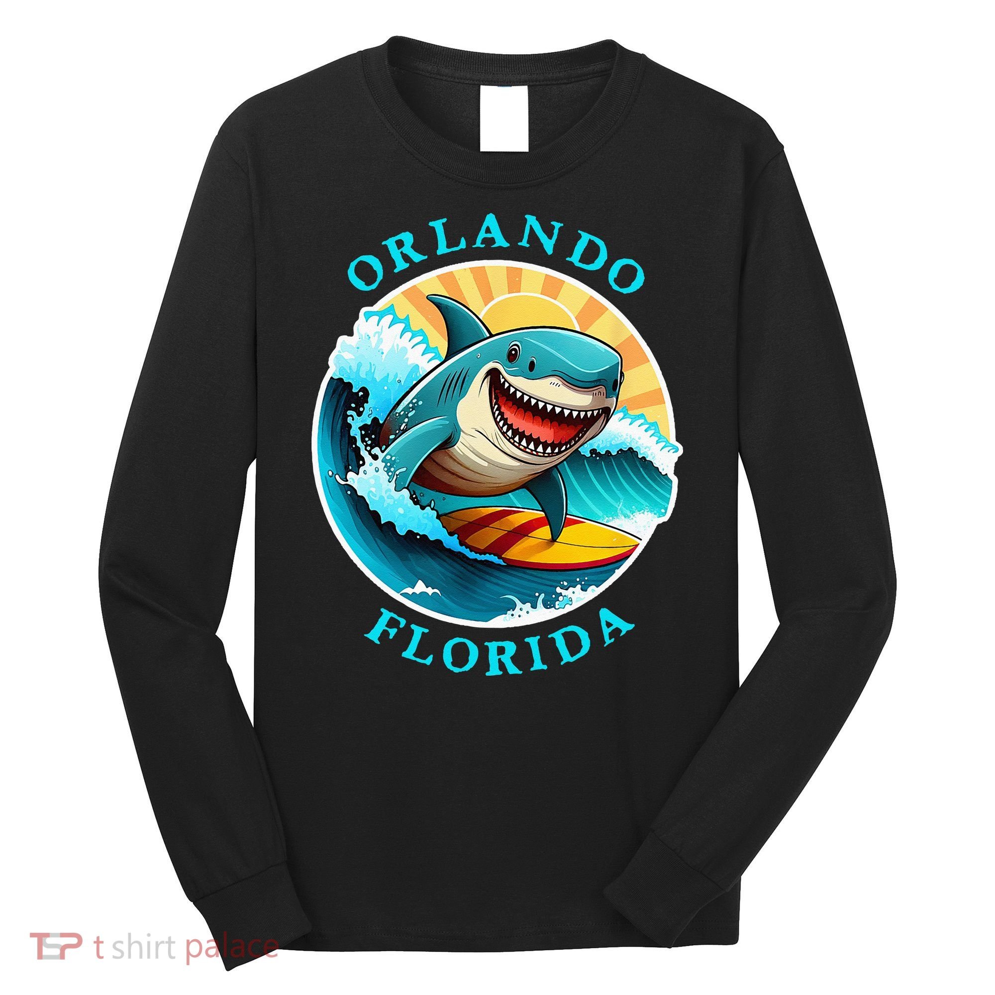 Orlando Florida Happy Surfing Shark Souvenir Long Sleeve Shirt