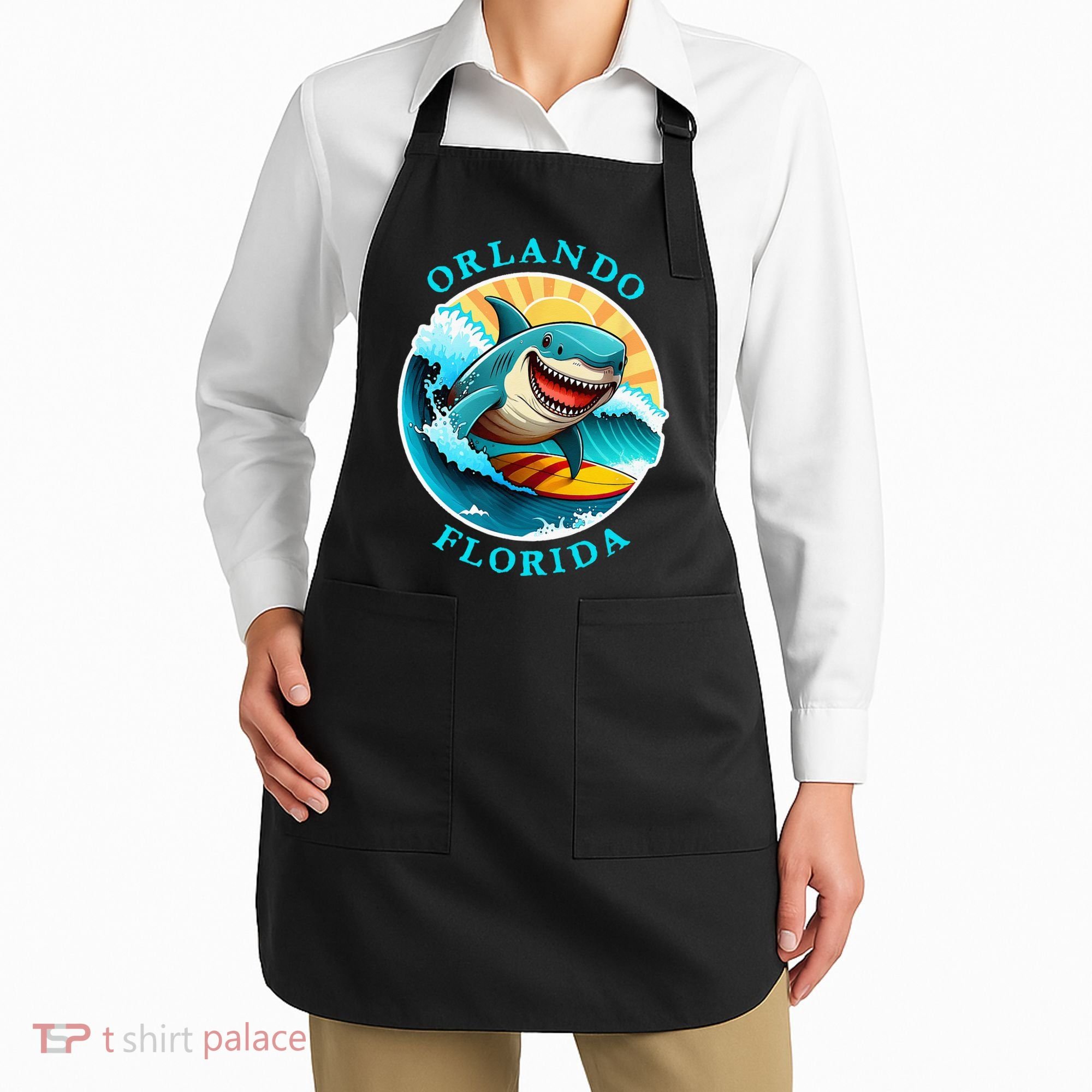 Orlando Florida Happy Surfing Shark Souvenir Apron