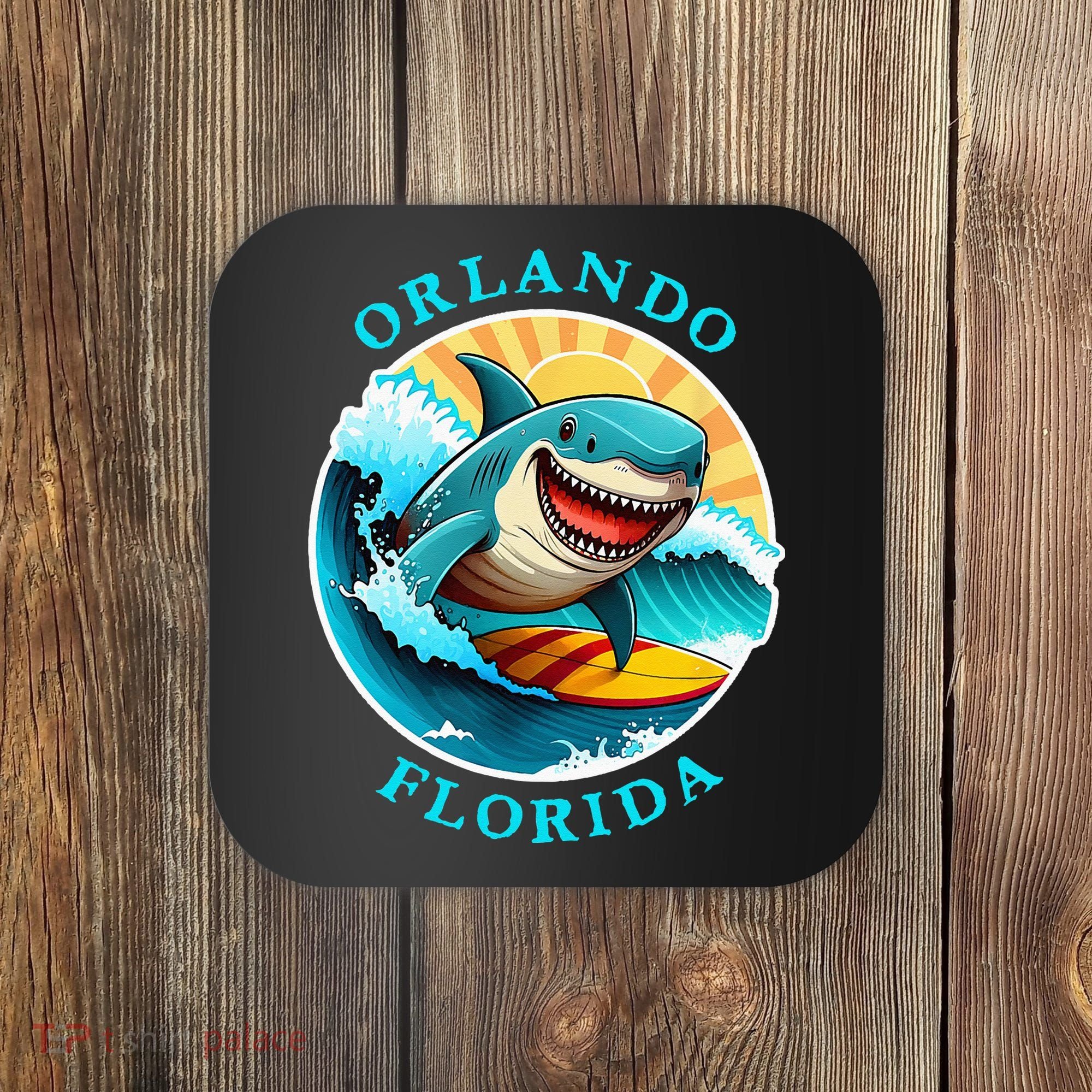 Orlando Florida Happy Surfing Shark Souvenir Coaster