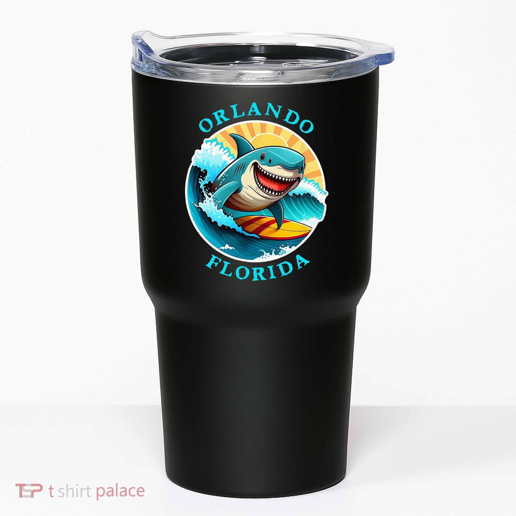 Orlando Florida Happy Surfing Shark Souvenir Tumbler