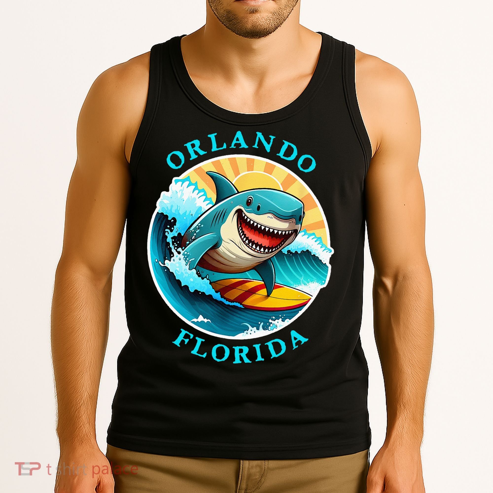 Orlando Florida Happy Surfing Shark Souvenir Tank Top