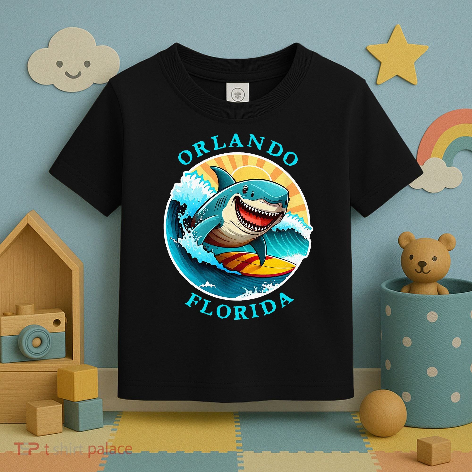 Orlando Florida Happy Surfing Shark Souvenir Toddler T-Shirt