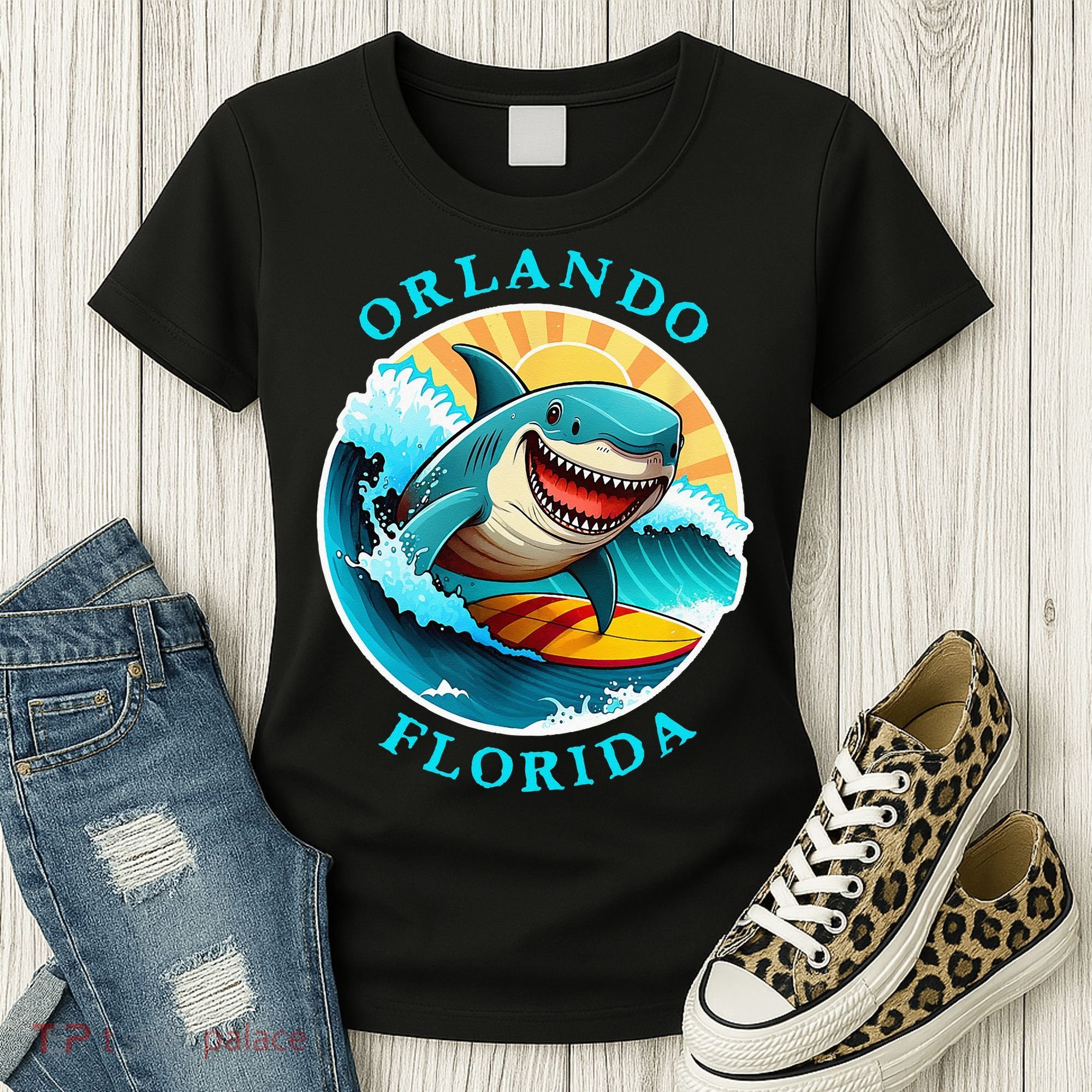 Orlando Florida Happy Surfing Shark Souvenir Women's T-Shirt