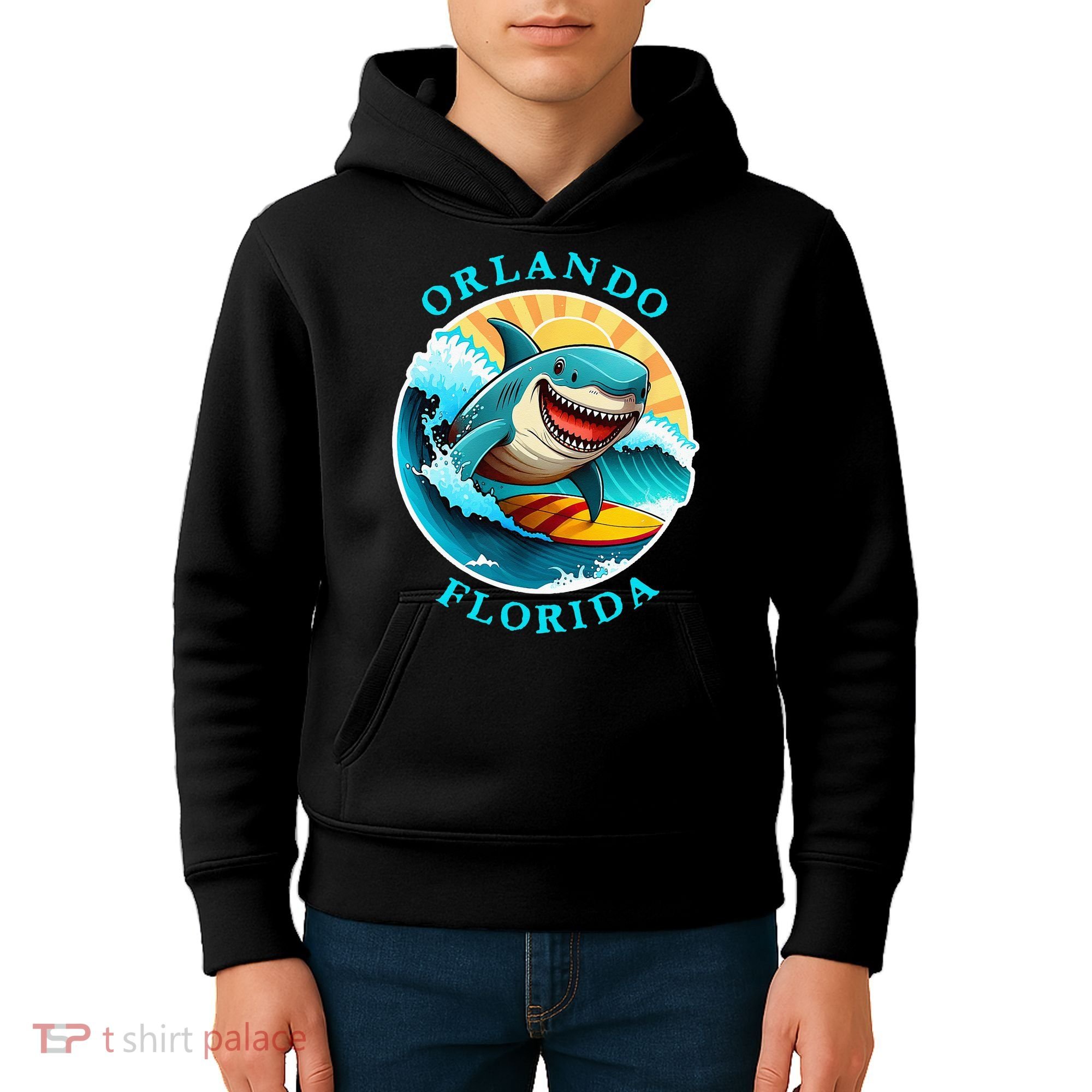 Orlando Florida Happy Surfing Shark Souvenir Kids Hoodie