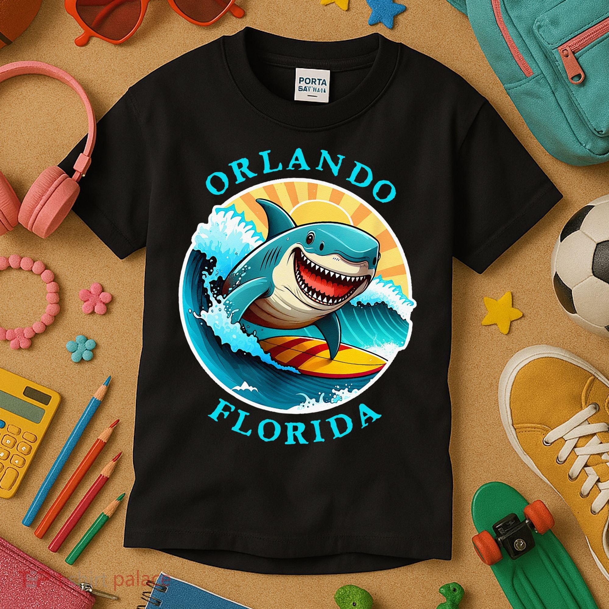 Orlando Florida Happy Surfing Shark Souvenir Kids T-Shirt