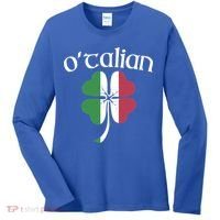 O'talian Funny Italian Irish St Patrick's Day Shamrock Flag Gift Women's Long Sleeve Shirt thumb 0