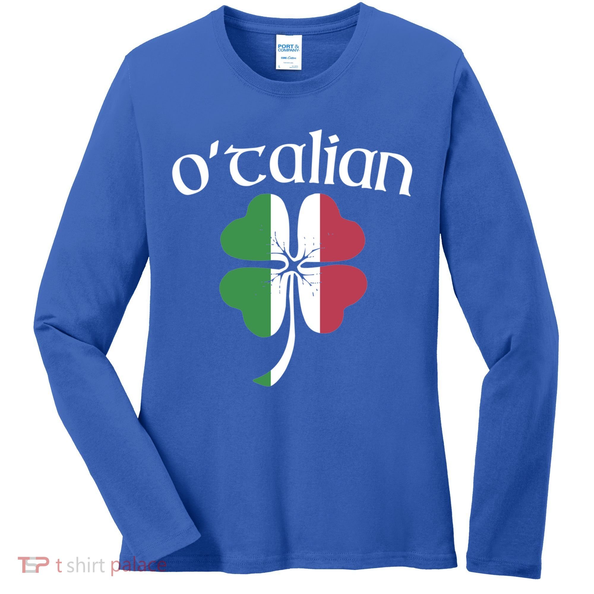 O'talian Funny Italian Irish St Patrick's Day Shamrock Flag Gift Women's Long Sleeve Shirt