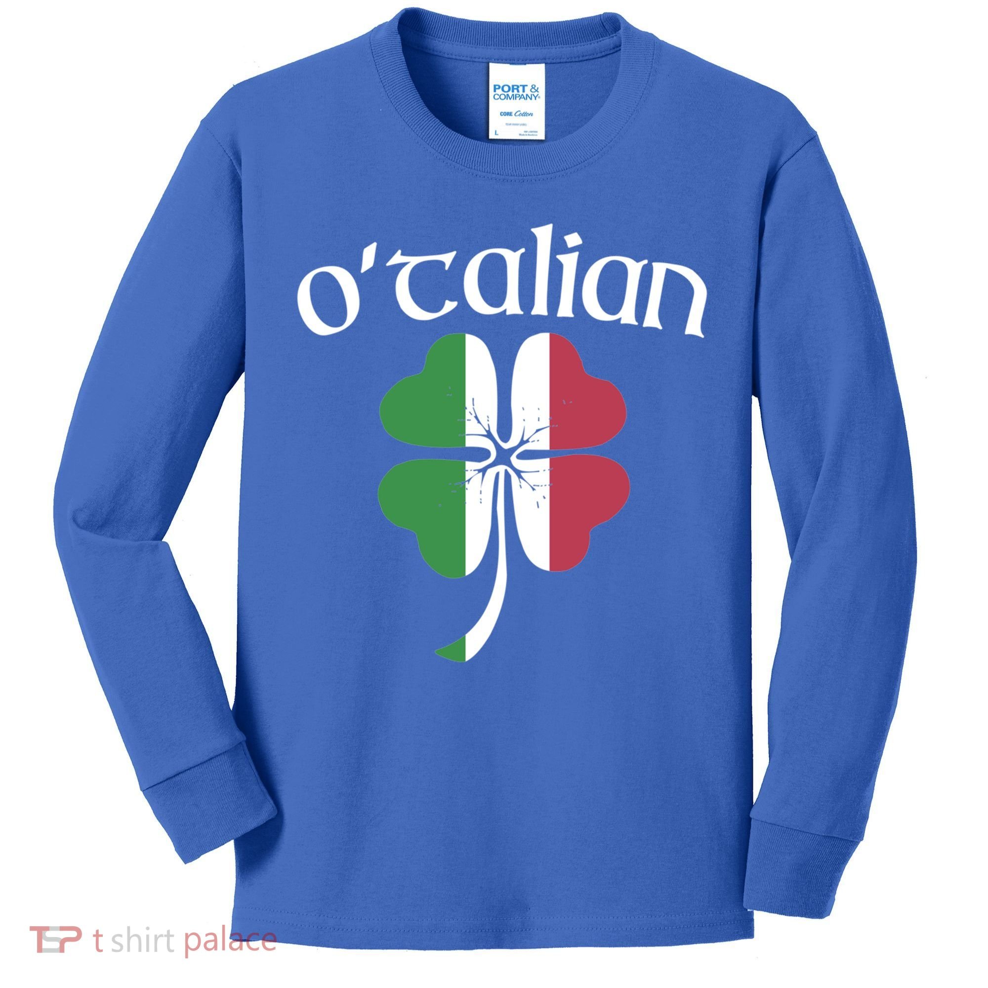 O'talian Funny Italian Irish St Patrick's Day Shamrock Flag Gift Kids Long Sleeve Shirt