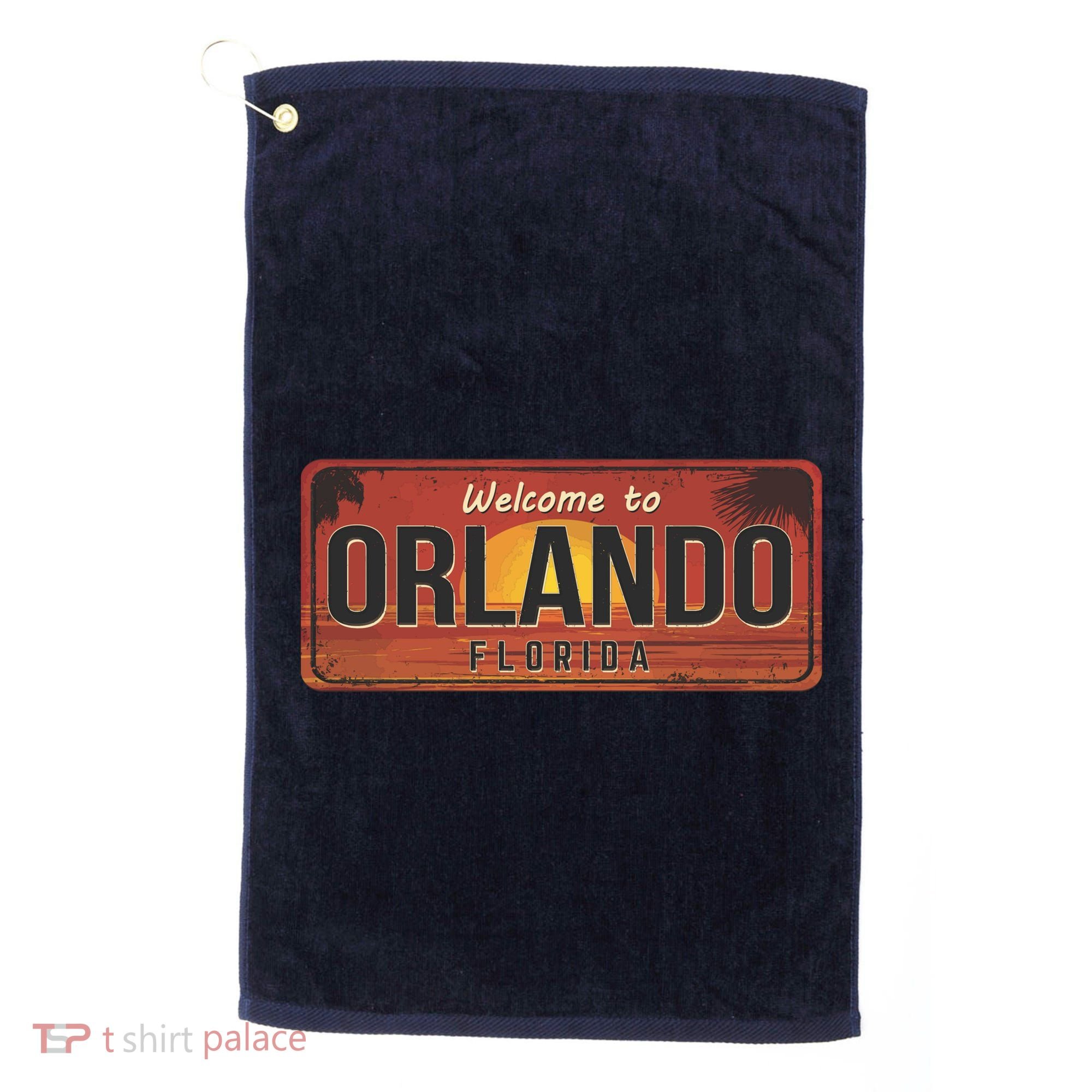 Orlando Florida License Plate Sunset Golf Towel