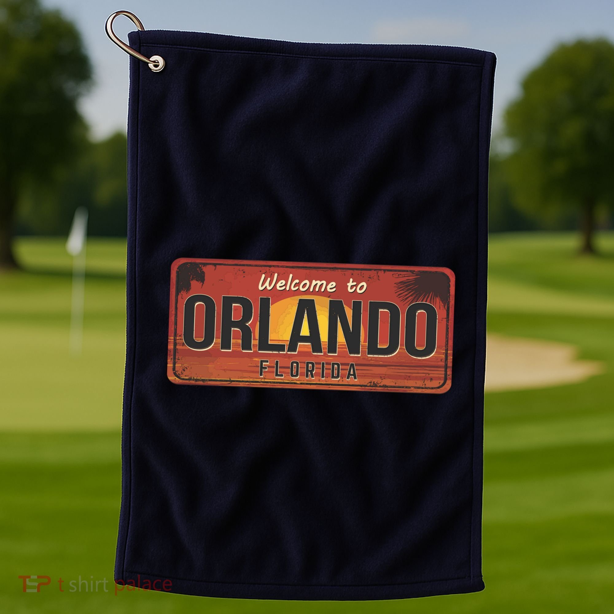 Orlando Florida License Plate Sunset Golf Towel