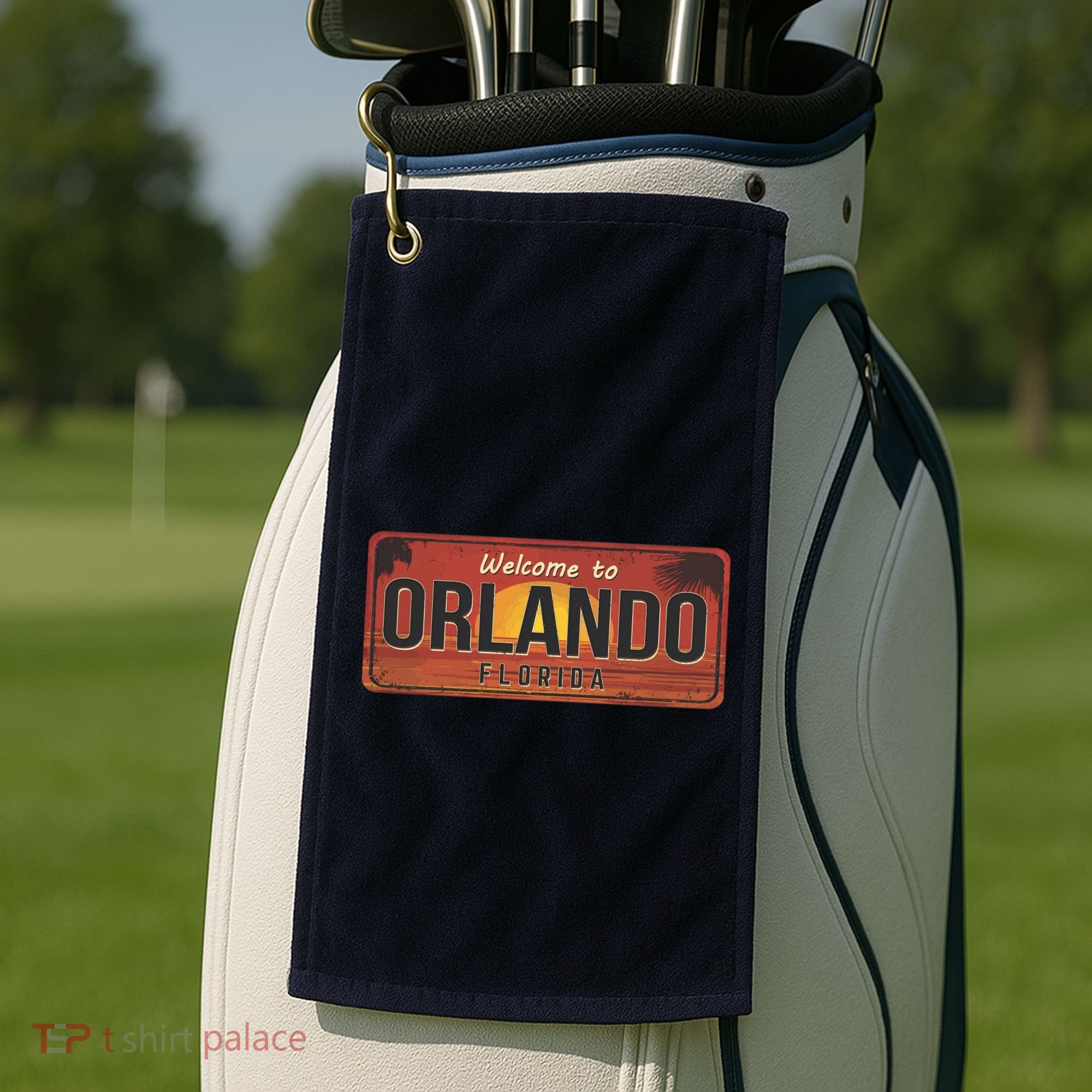 Orlando Florida License Plate Sunset Golf Towel