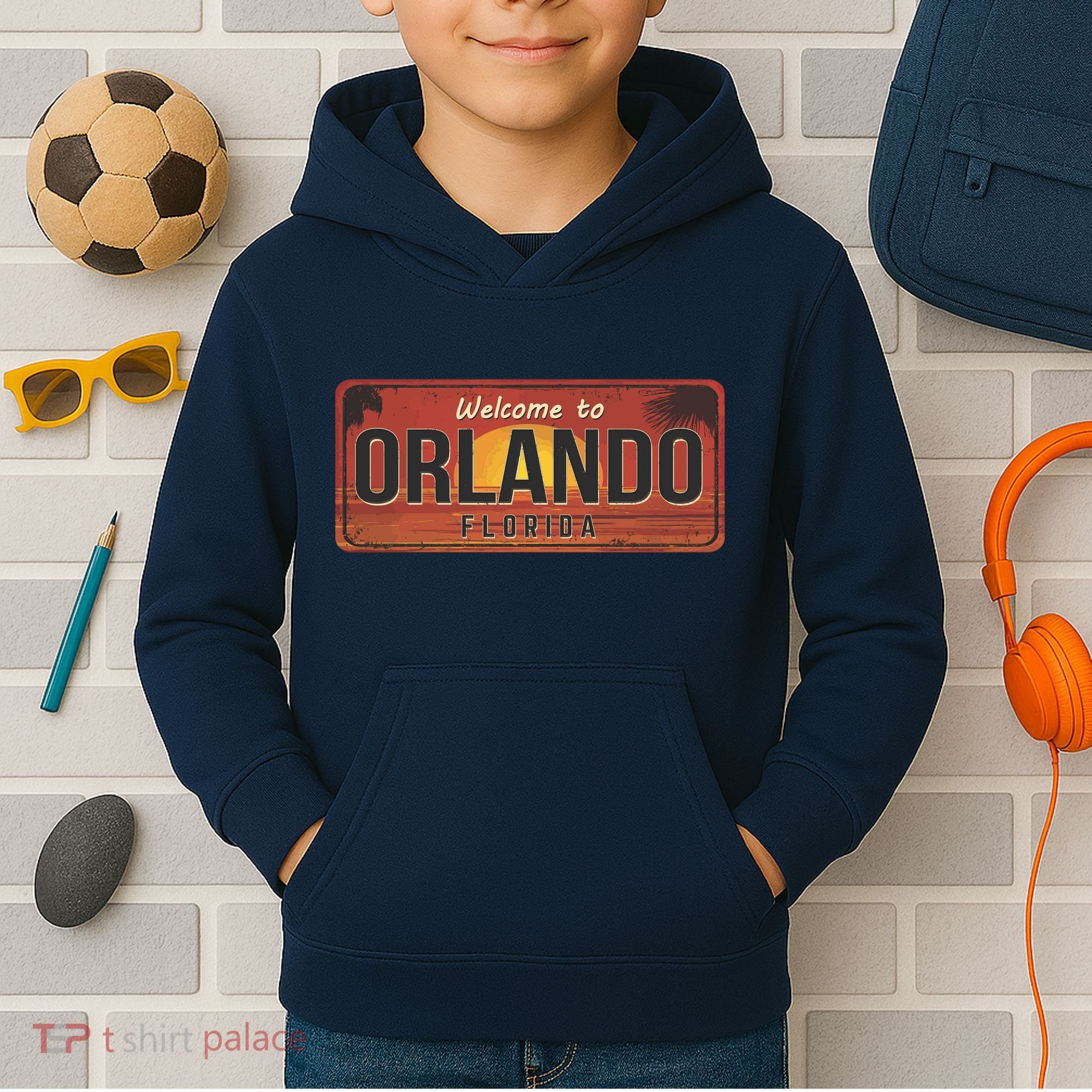 Orlando Florida License Plate Sunset Kids Hoodie