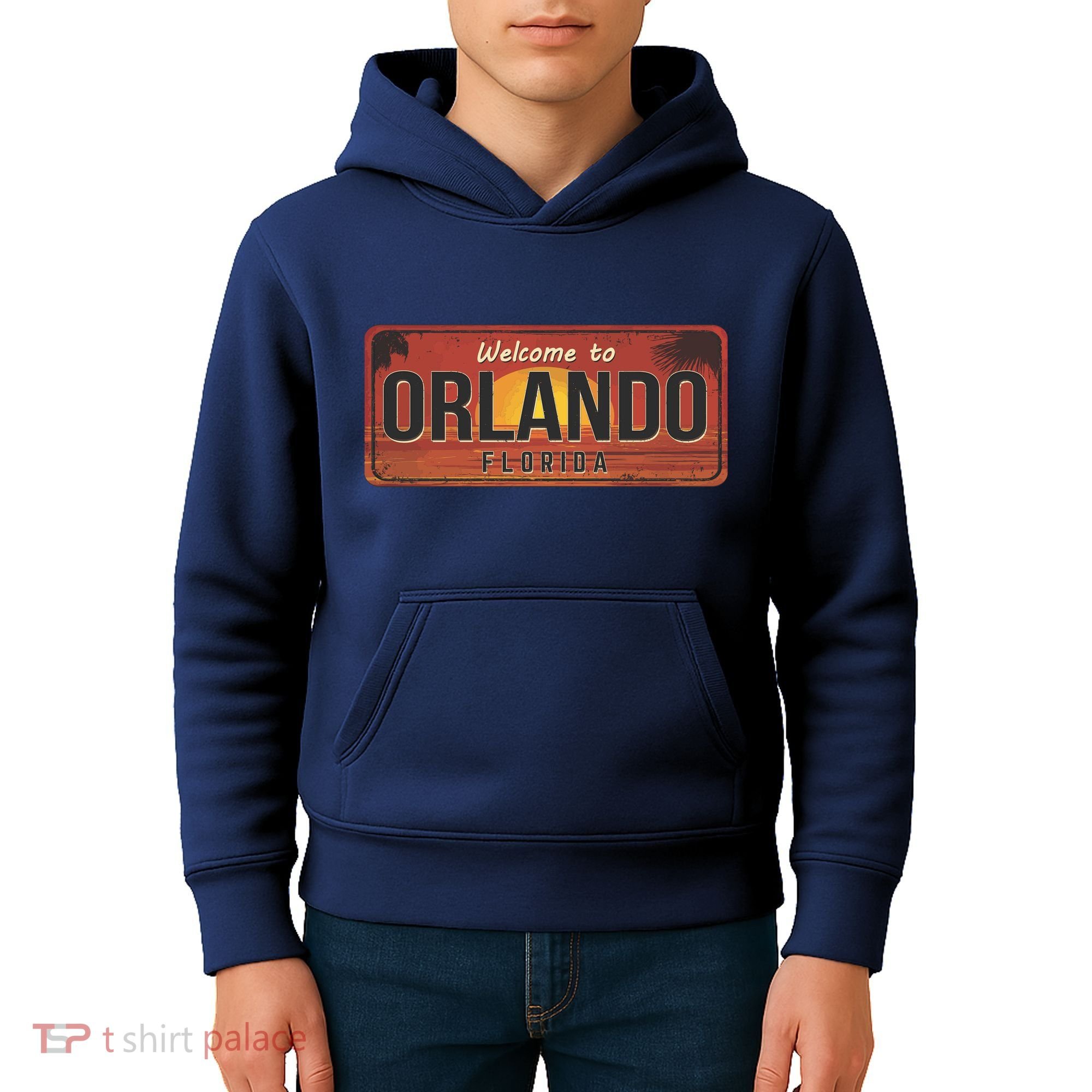 Orlando Florida License Plate Sunset Kids Hoodie