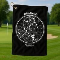 Orlando Florida Map Sketch Golf Towel thumb 1