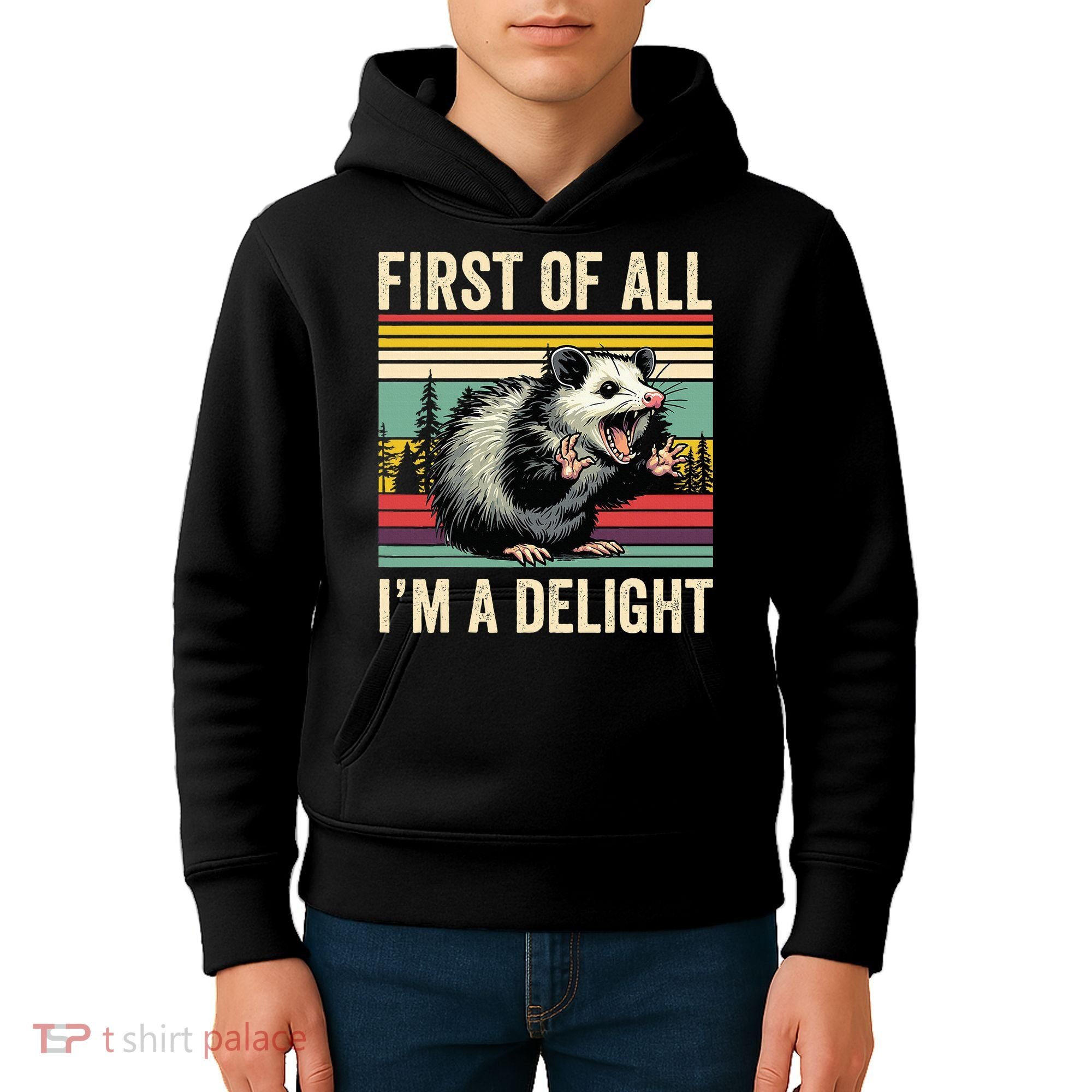Opossum First Of All Im A Delight Possum Kids Hoodie