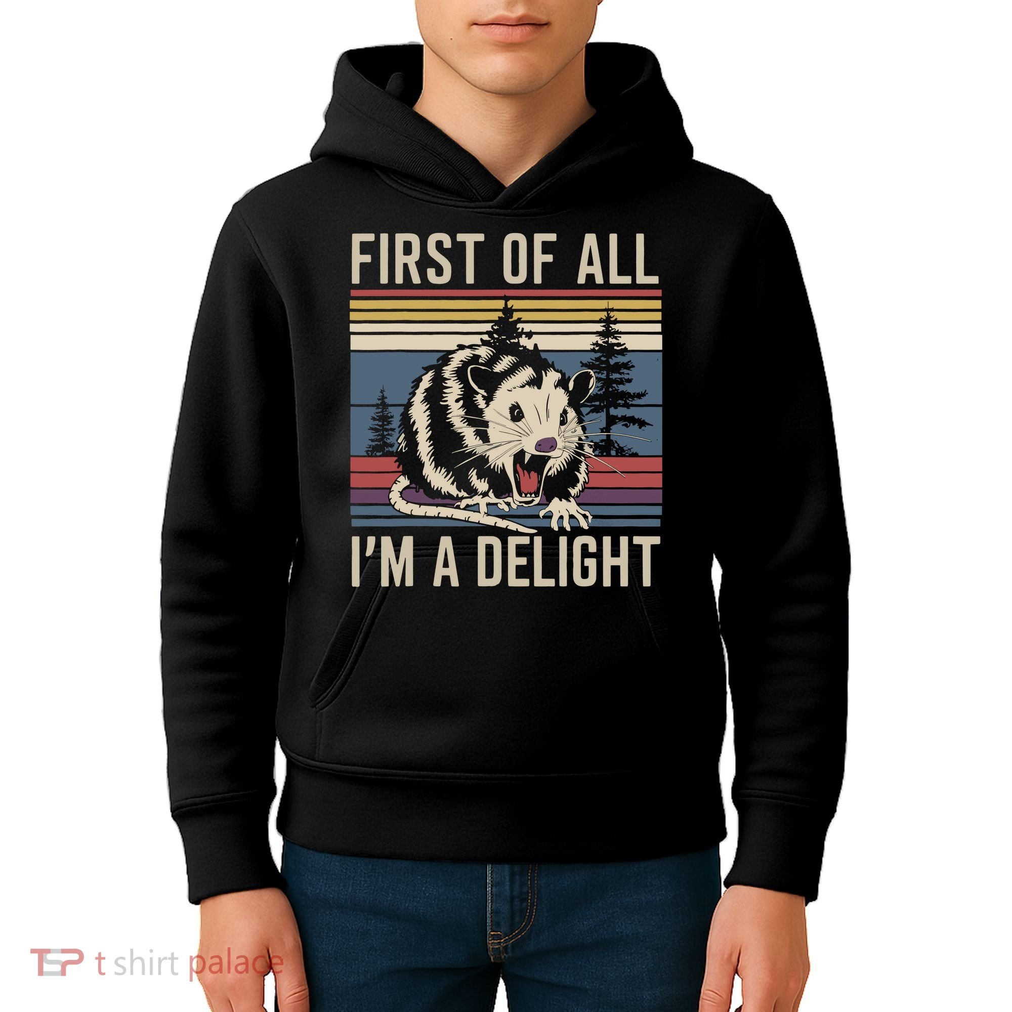 Opossum First Of All I Am A Delight Sarcastic Kids Hoodie