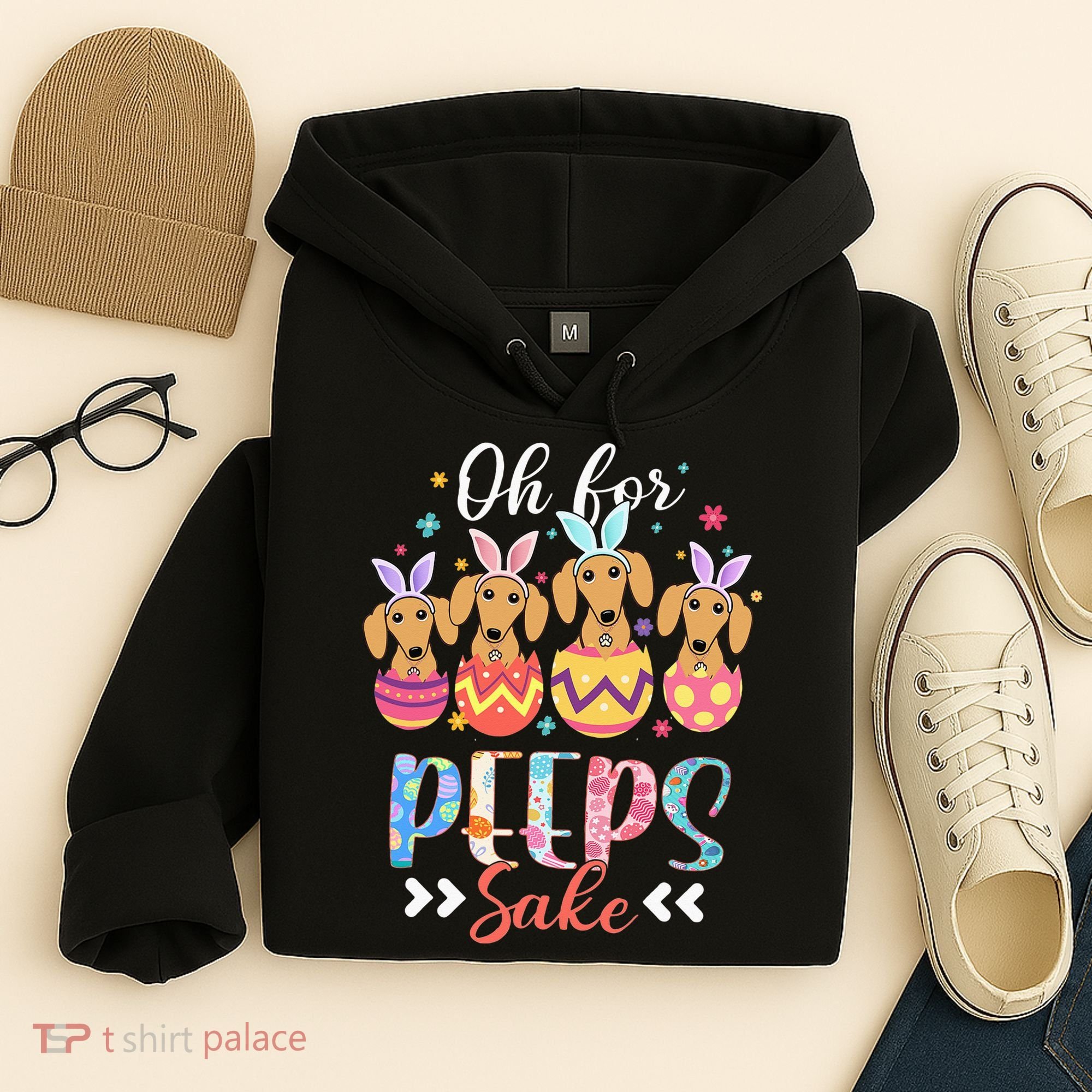 Oh For Peeps Sake Funny Easter Dachshund Bunny Ear Egg Hoodie