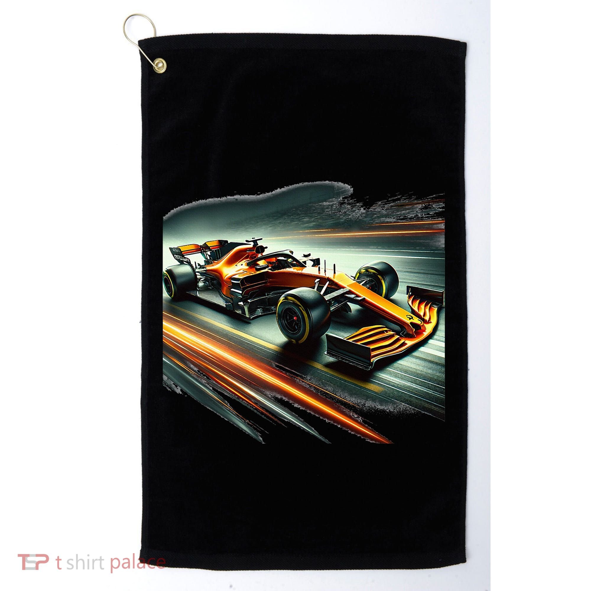 Orange Formula Racing Car Golf Towel