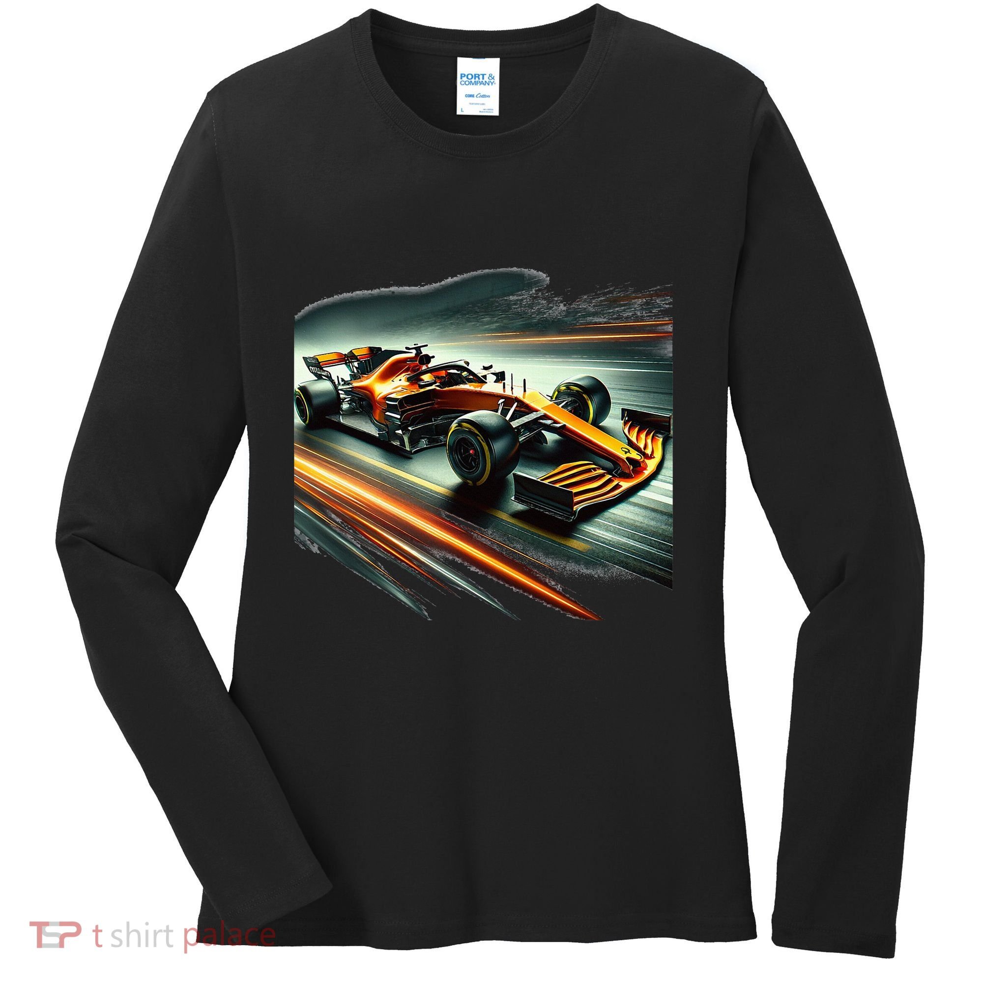 Orange Formula Racing Car Women's Long Sleeve Shirt