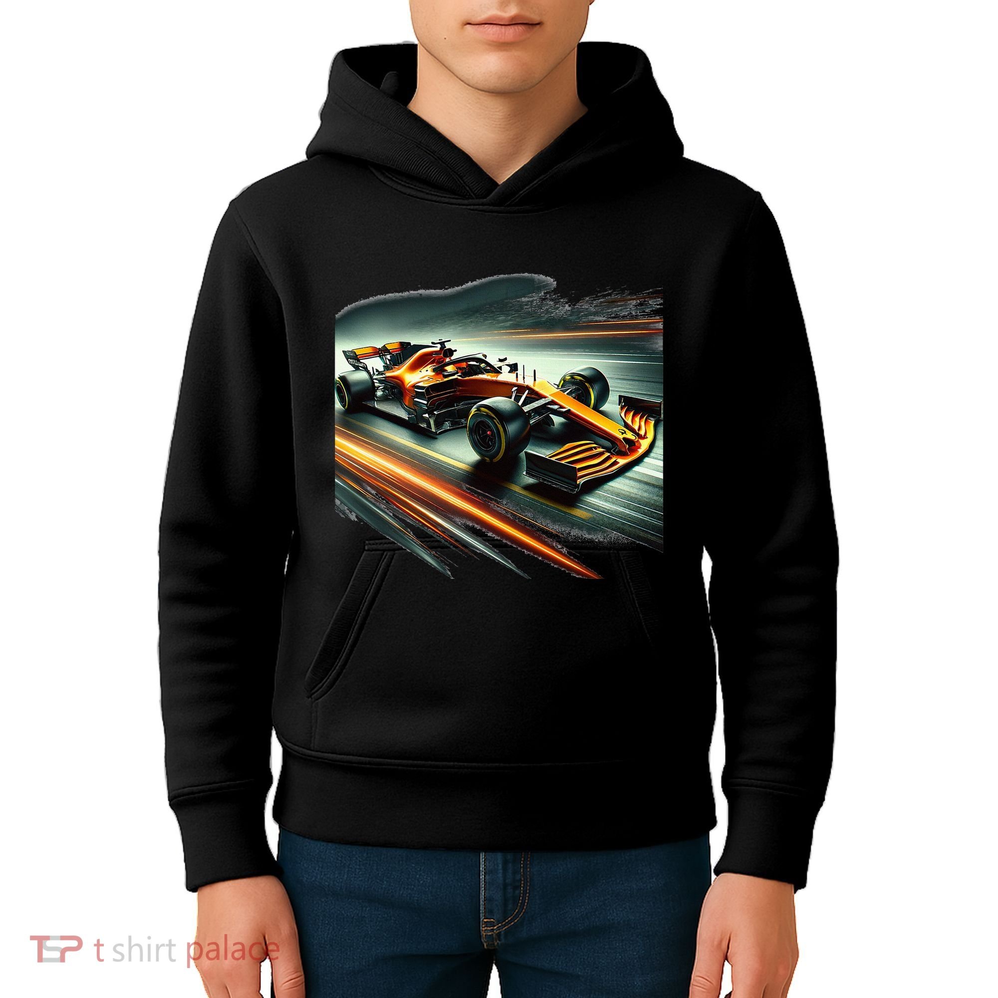 Orange Formula Racing Car Kids Hoodie