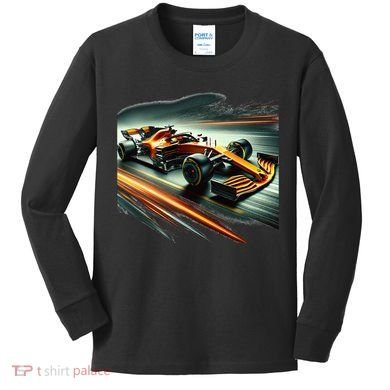 Orange Formula Racing Car Kids Long Sleeve Shirt