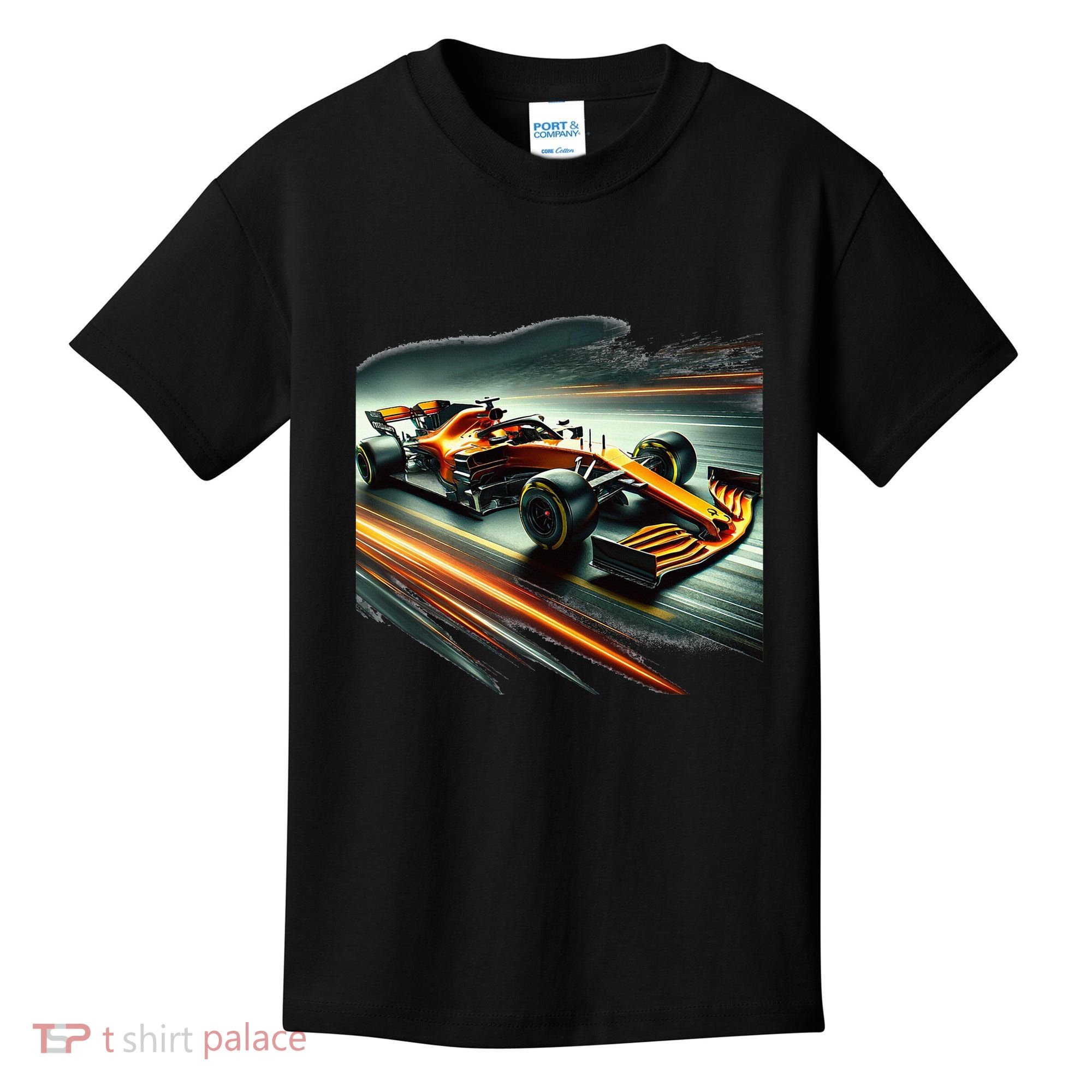 Orange Formula Racing Car Kids T-Shirt