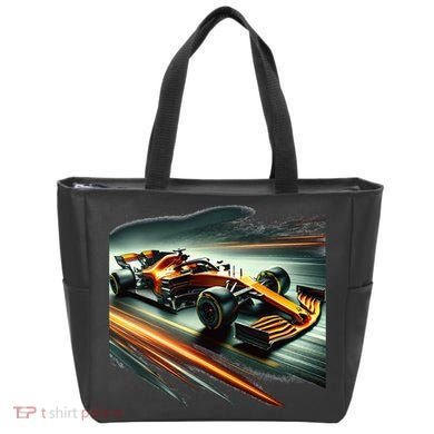 Orange Formula Racing Car Tote Bag