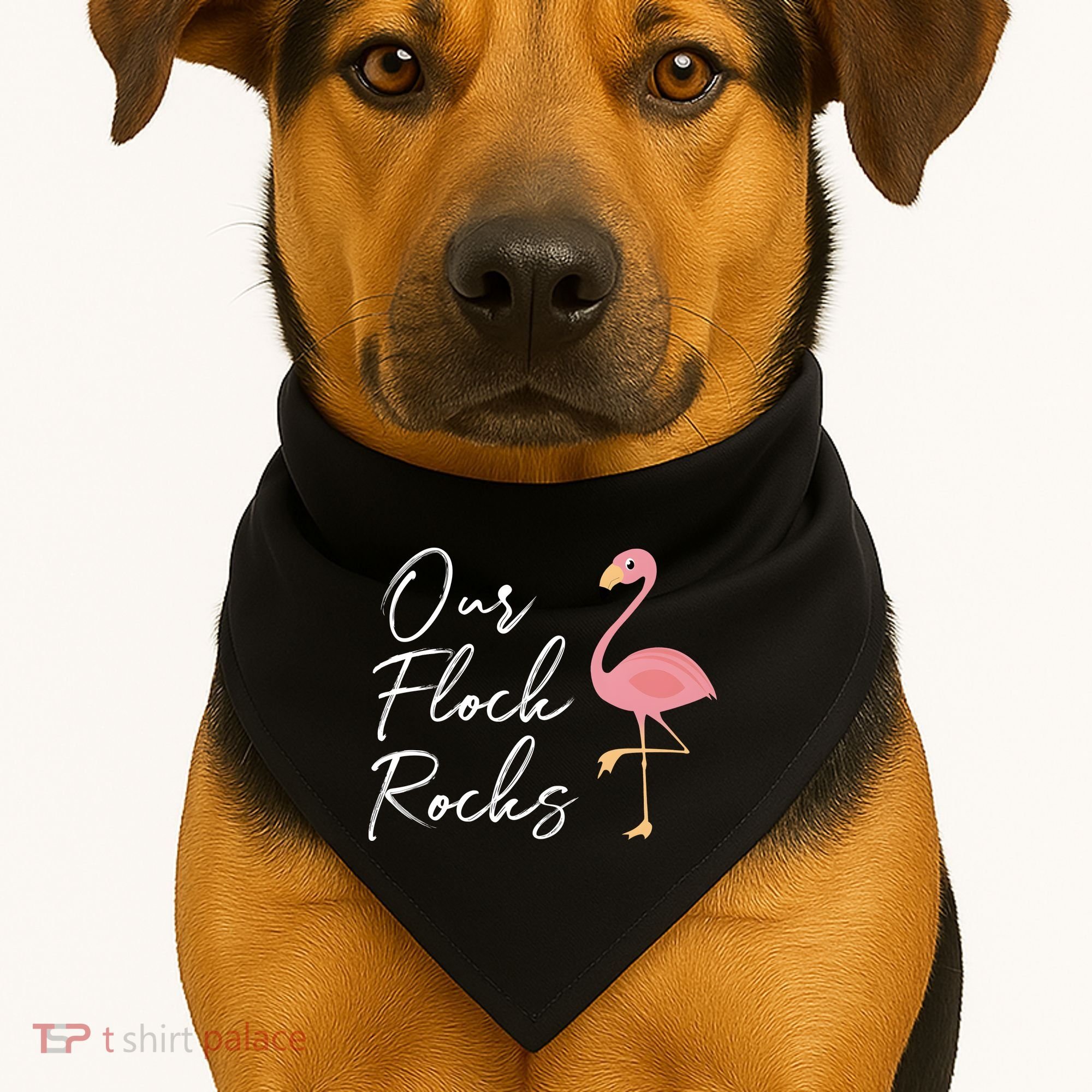 Our Flock Rocks Flamingo Lover Funny Cute USA-Made Doggie Bandana