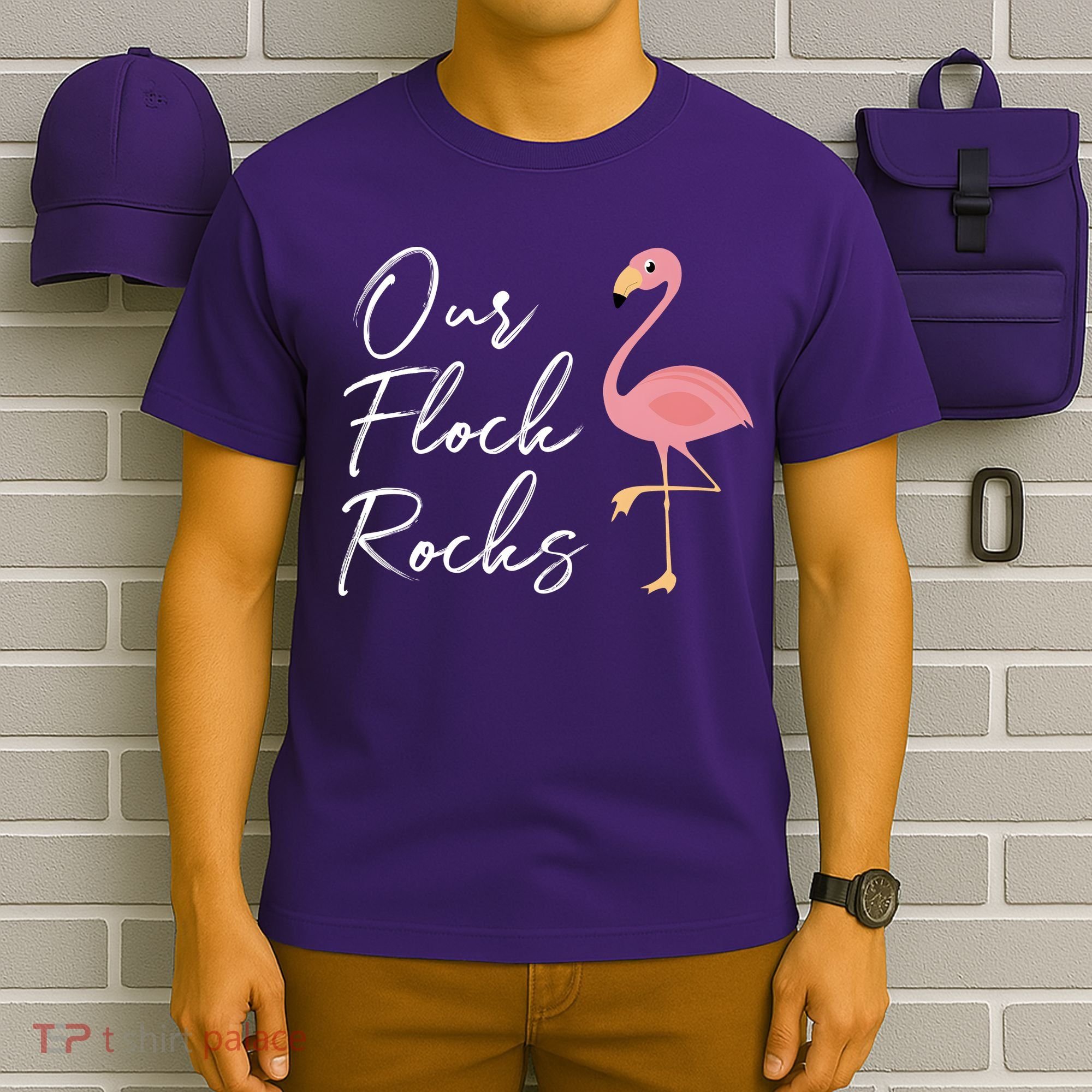 Our Flock Rocks Flamingo Lover Funny Cute T-Shirt