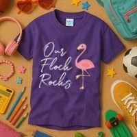 Our Flock Rocks Flamingo Lover Funny Cute Kids T-Shirt thumb 3