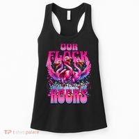 Our Flock Rocks Funny Flamingos Vacation Family Friends Women's Tank Top thumb 0