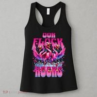 Our Flock Rocks Funny Flamingos Vacation Family Friends Women's Tank Top thumb 3