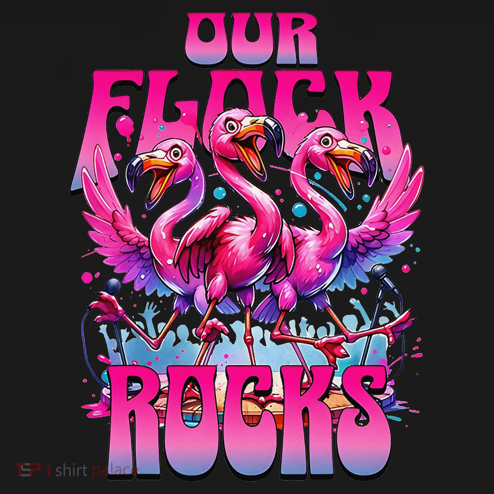 Our Flock Rocks Funny Flamingos Vacation Family Friends Women's Tank Top