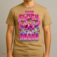 Our Flock Rocks Funny Flamingos Vacation Family Friends T-Shirt thumb 3