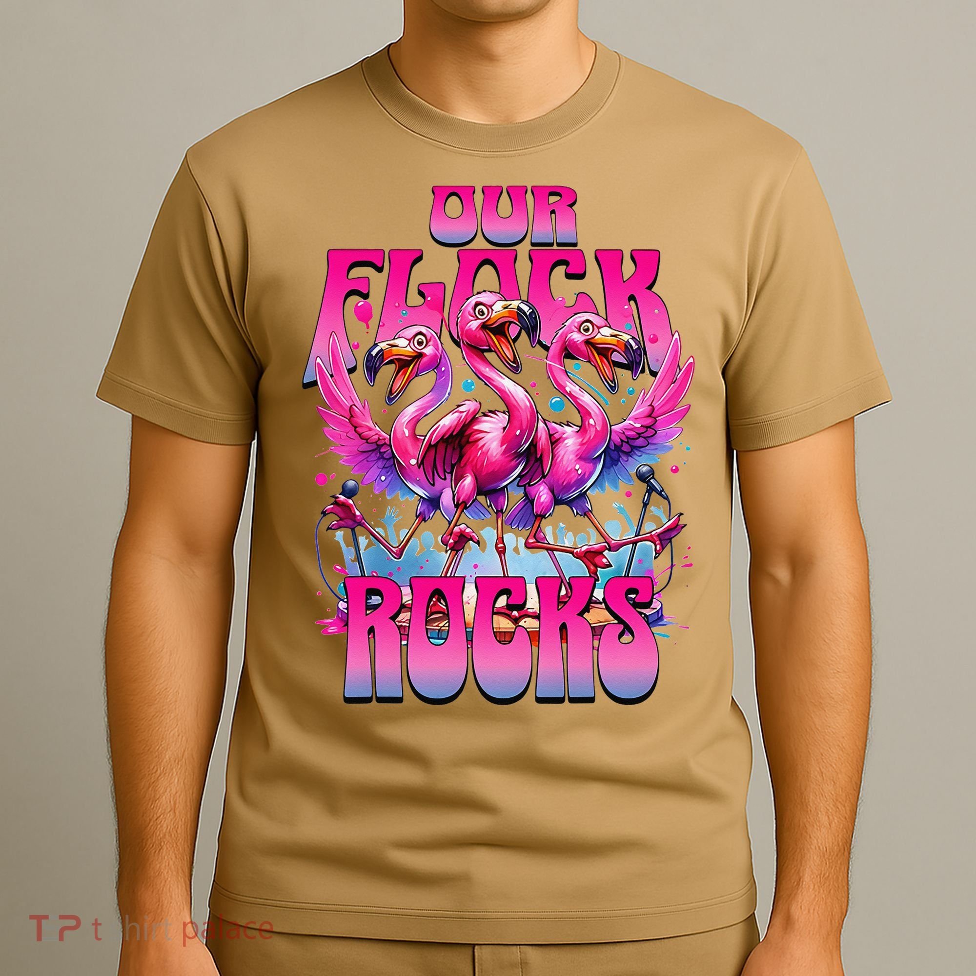Our Flock Rocks Funny Flamingos Vacation Family Friends T-Shirt