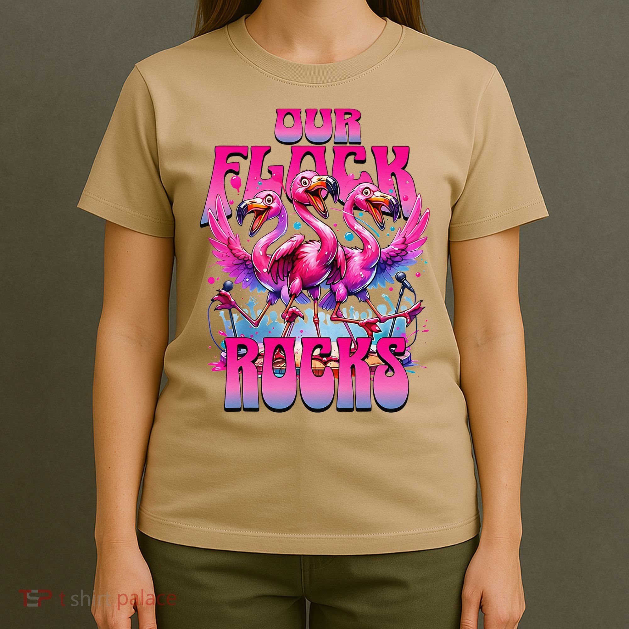 Our Flock Rocks Funny Flamingos Vacation Family Friends T-Shirt