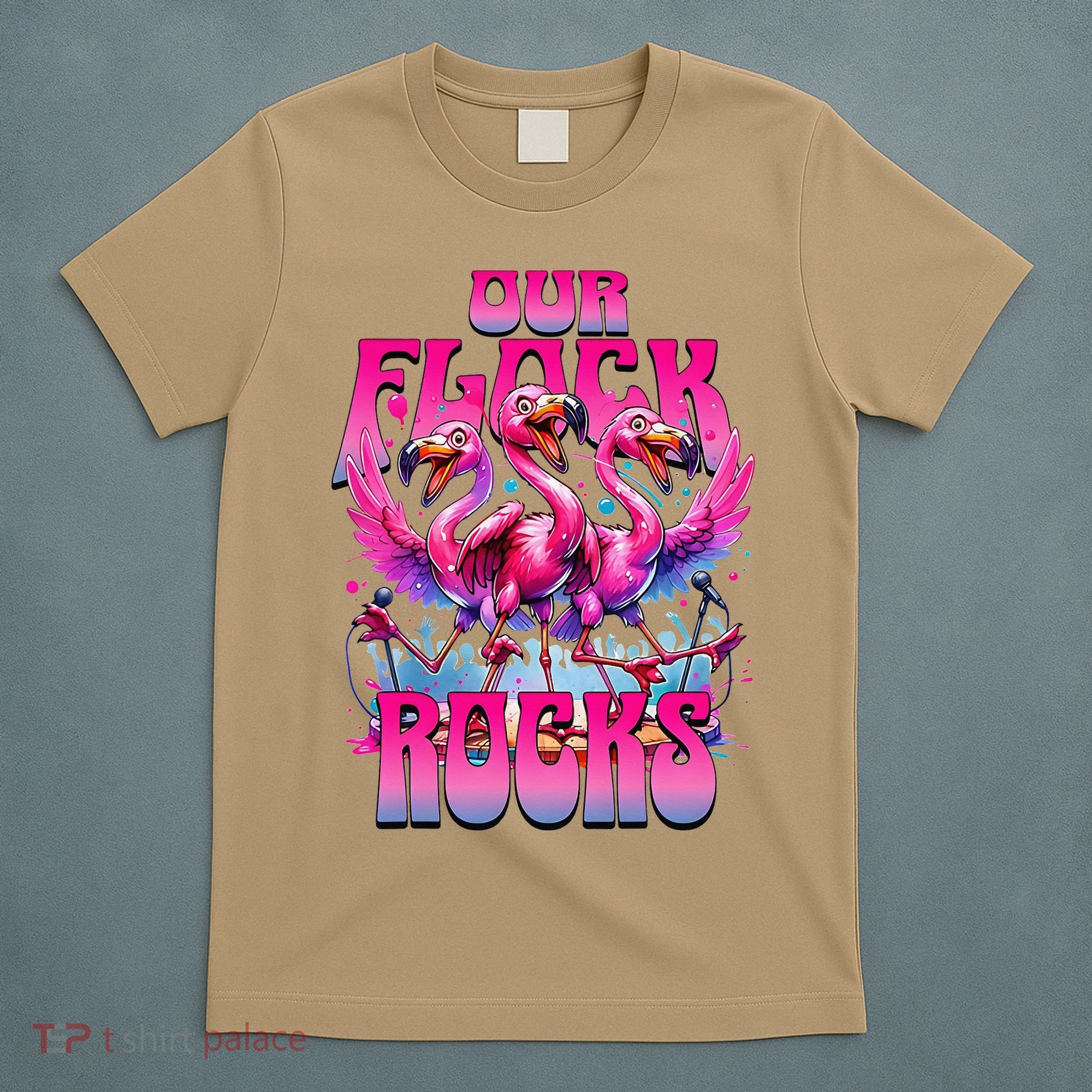 Our Flock Rocks Funny Flamingos Vacation Family Friends T-Shirt