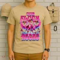 Our Flock Rocks Funny Flamingos Vacation Family Friends T-Shirt thumb 6
