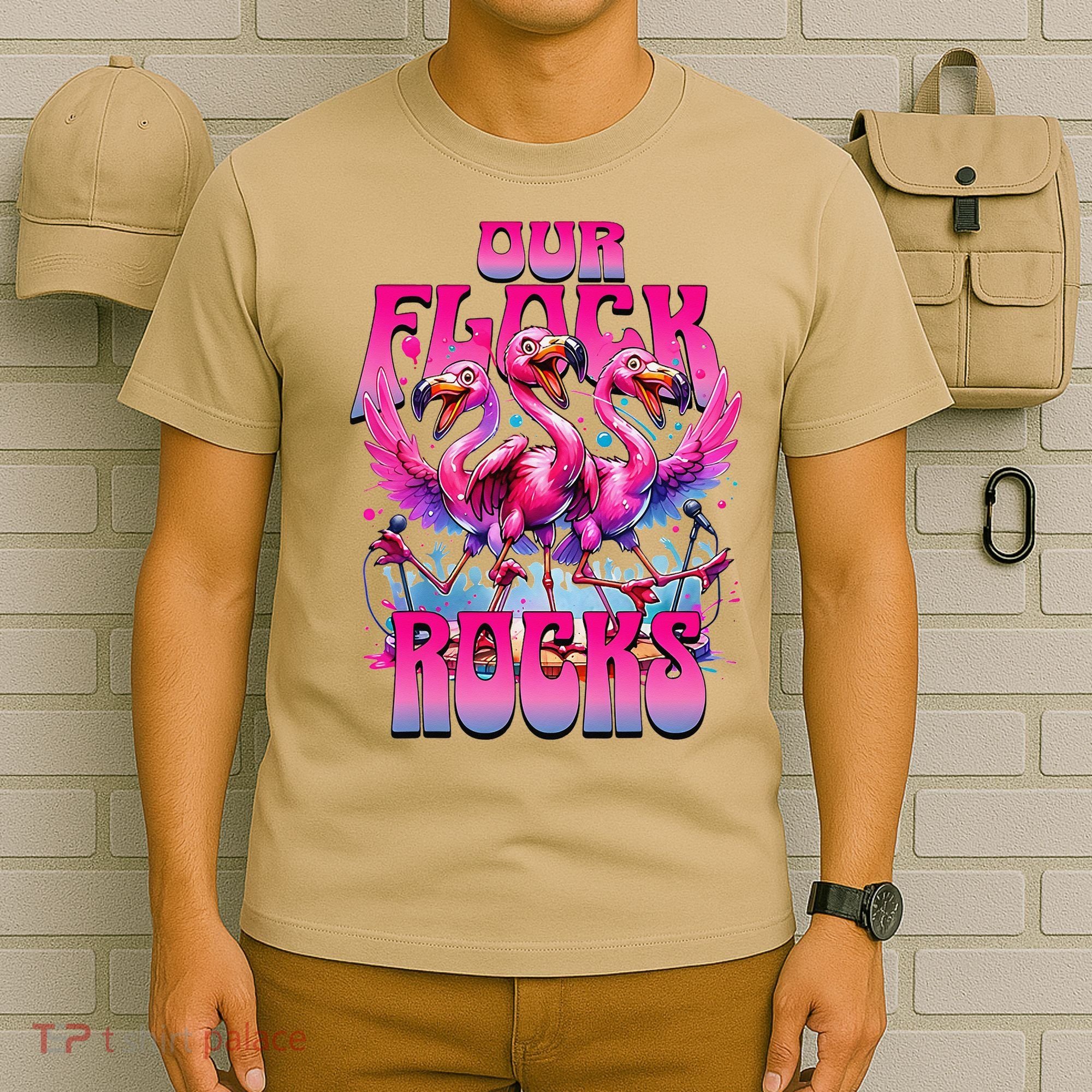 Our Flock Rocks Funny Flamingos Vacation Family Friends T-Shirt