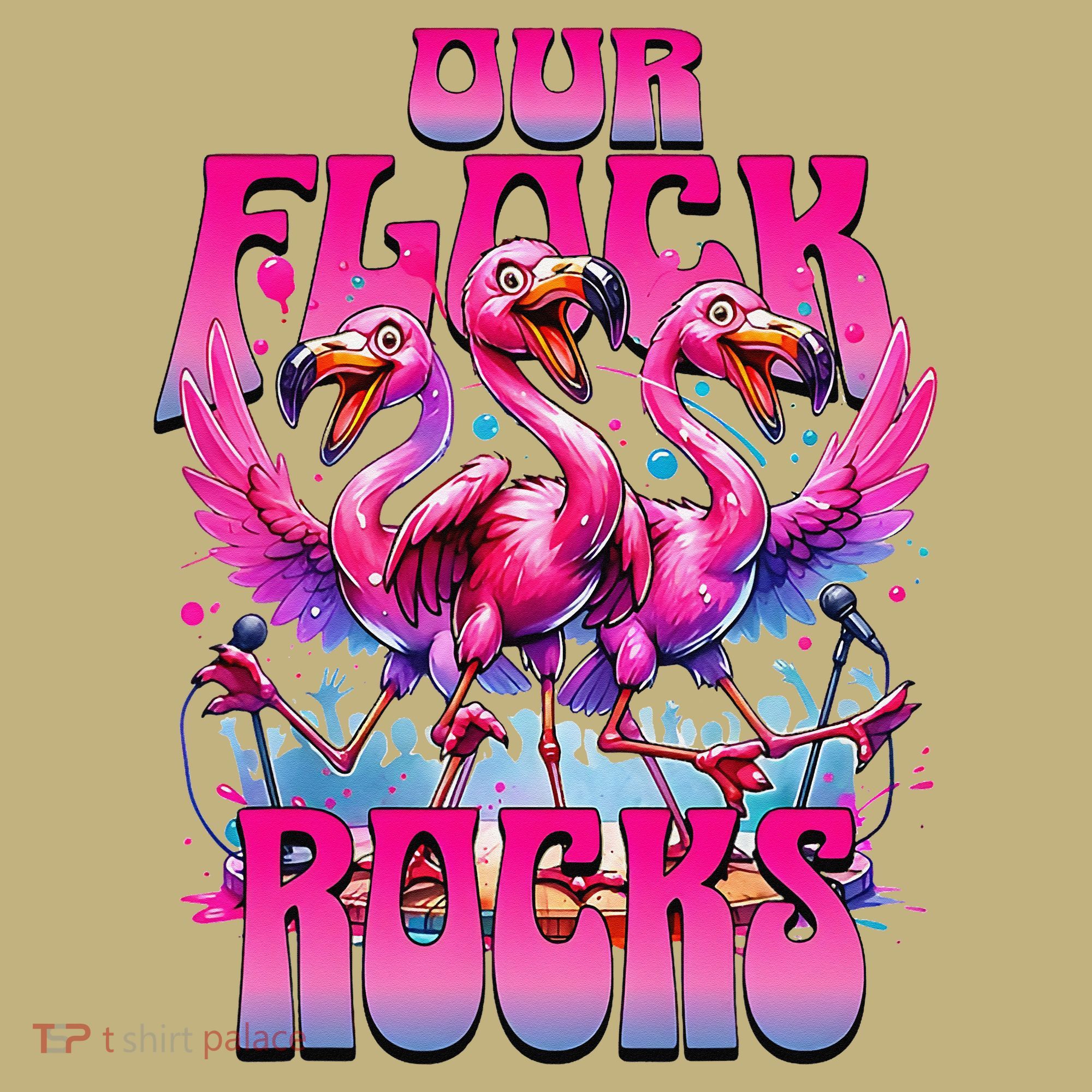 Our Flock Rocks Funny Flamingos Vacation Family Friends T-Shirt