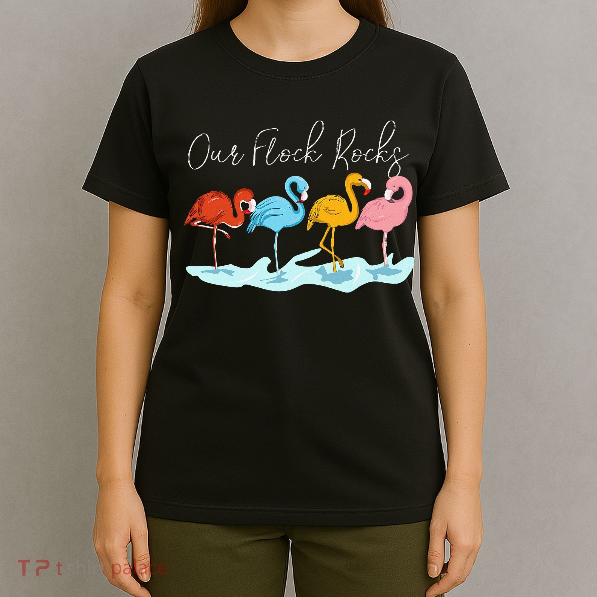 Our Flock Rocks Flamingos Lover Family T-Shirt