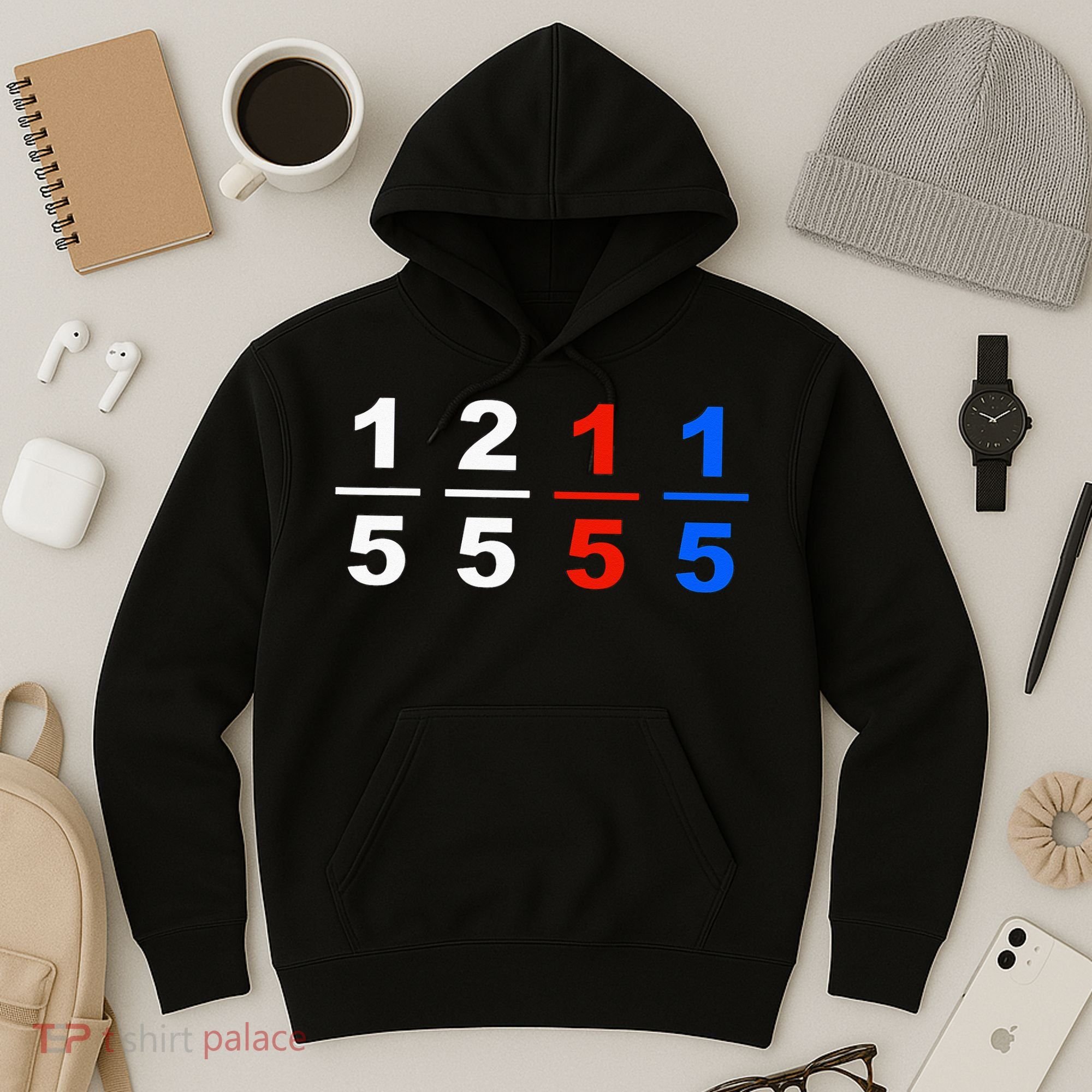 One Fifth Two Fifth Red Fifth Blue Fifth Funny Math Humor Hoodie