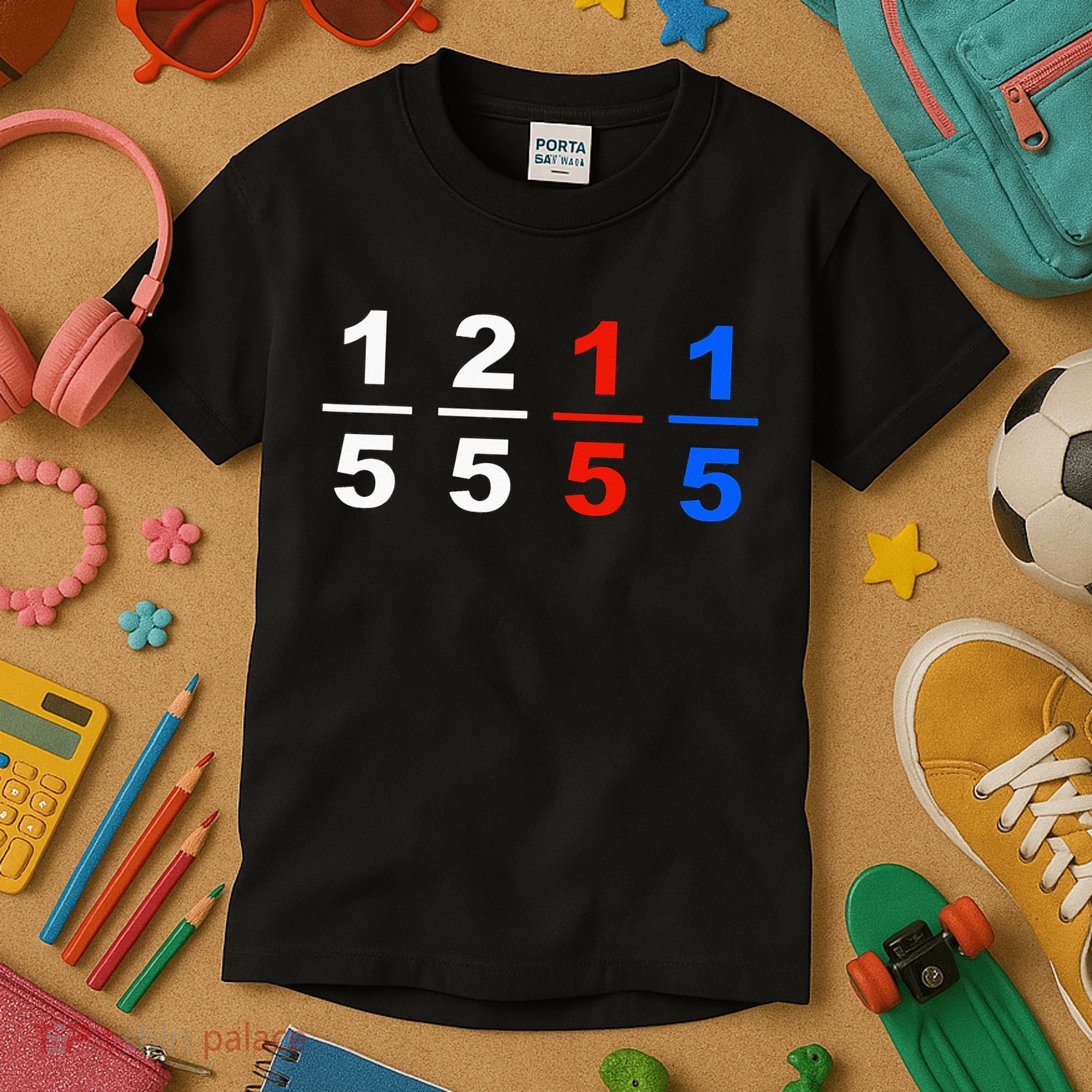 One Fifth Two Fifth Red Fifth Blue Fifth Funny Math Humor Kids T-Shirt