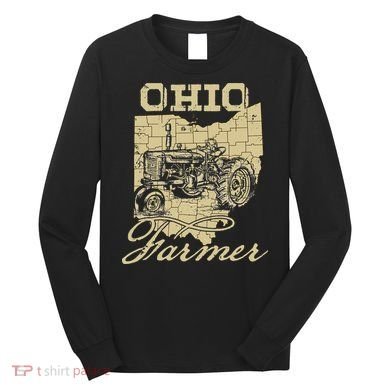 Ohio Farmer Tractor Lover State Map Farming Local Farmer Long Sleeve Shirt