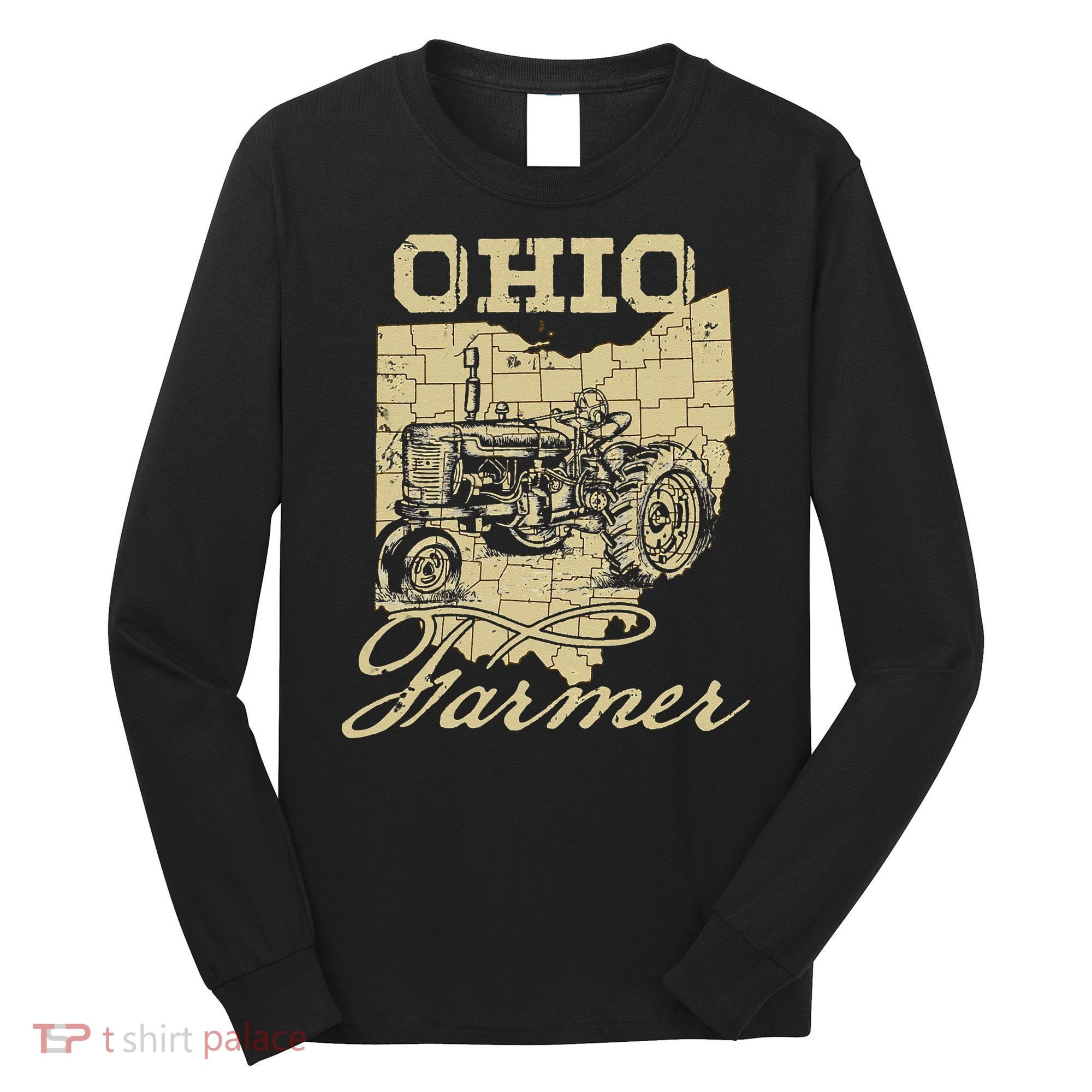 Ohio Farmer Tractor Lover State Map Farming Local Farmer Long Sleeve Shirt