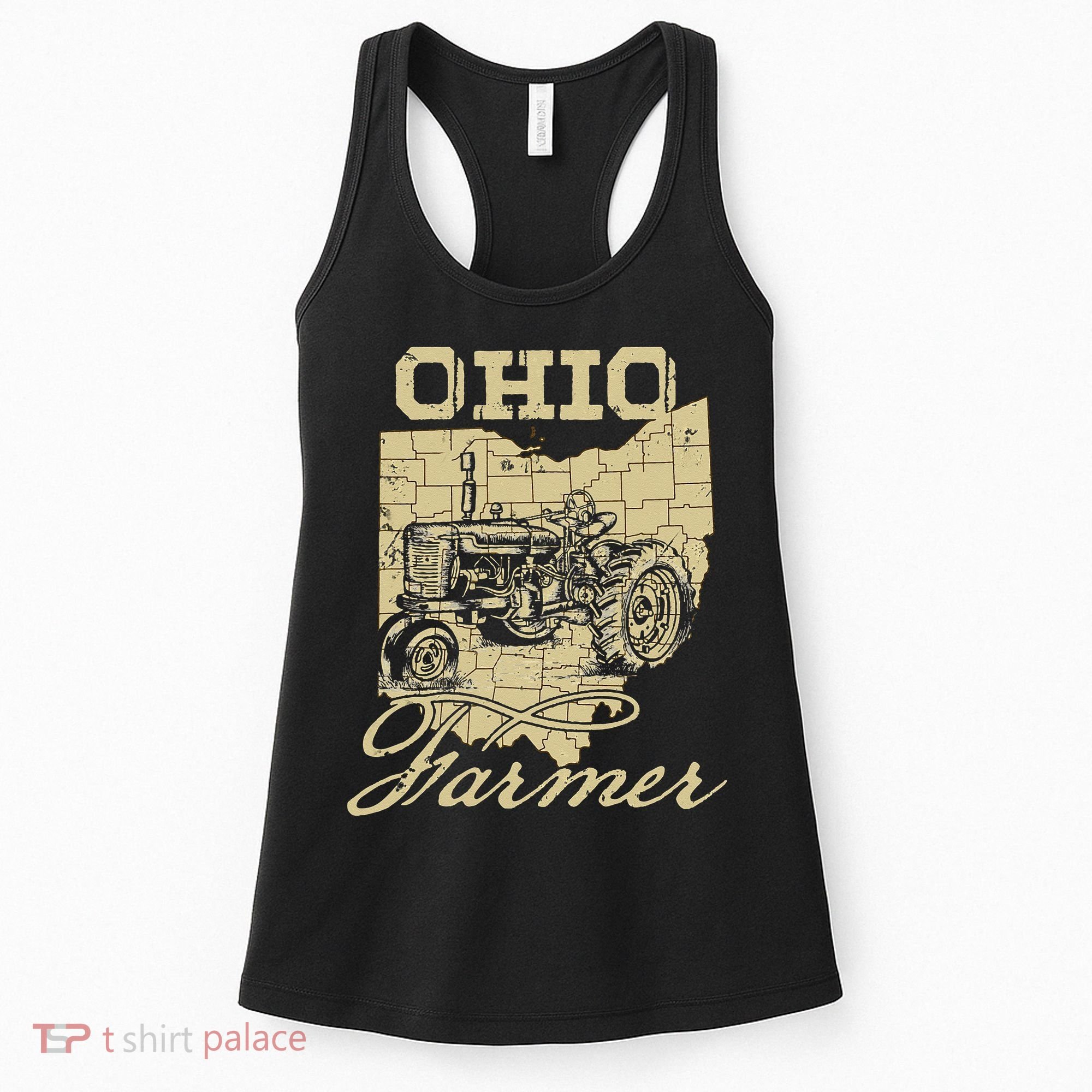 Ohio Farmer Tractor Lover State Map Farming Local Farmer Women's Tank Top