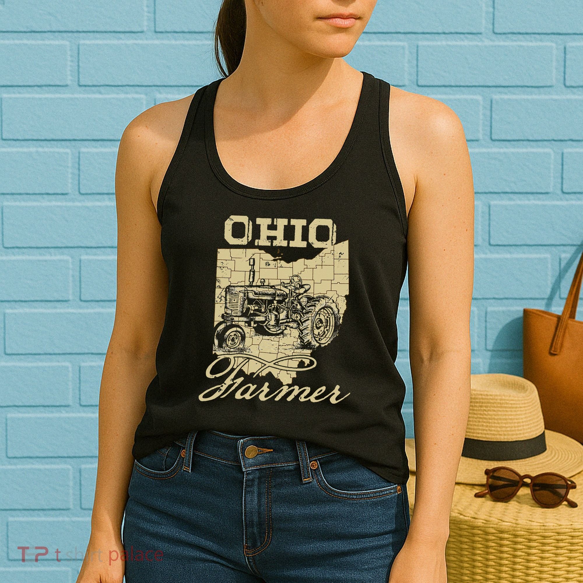 Ohio Farmer Tractor Lover State Map Farming Local Farmer Women's Tank Top