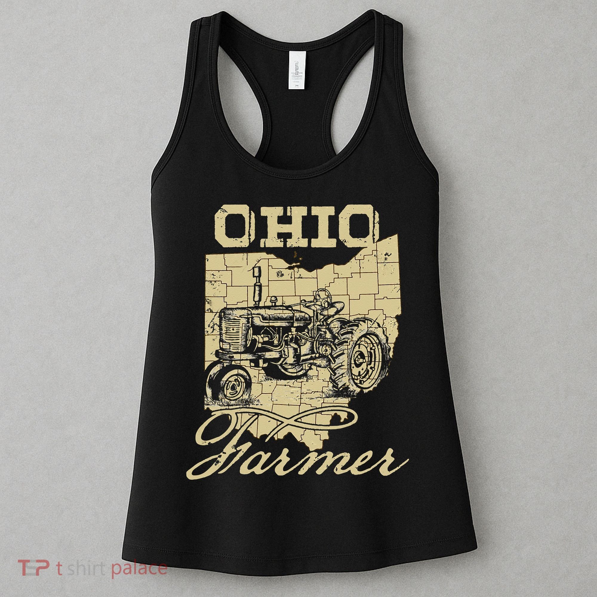 Ohio Farmer Tractor Lover State Map Farming Local Farmer Women's Tank Top