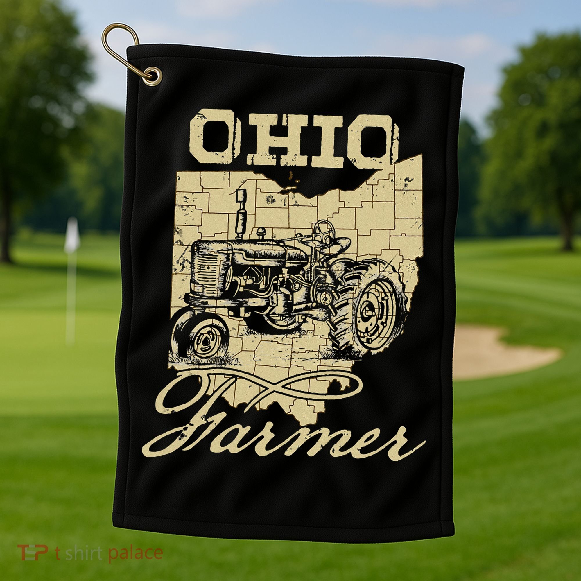 Ohio Farmer Tractor Lover State Map Farming Local Farmer Golf Towel